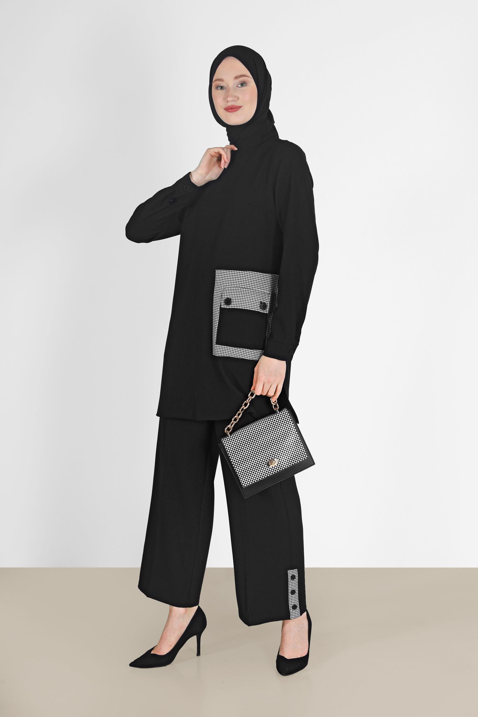 Hijab clothing BLACK POCKET AND HEM DETAIL 2-PIECE PANTS SUIT 42200 