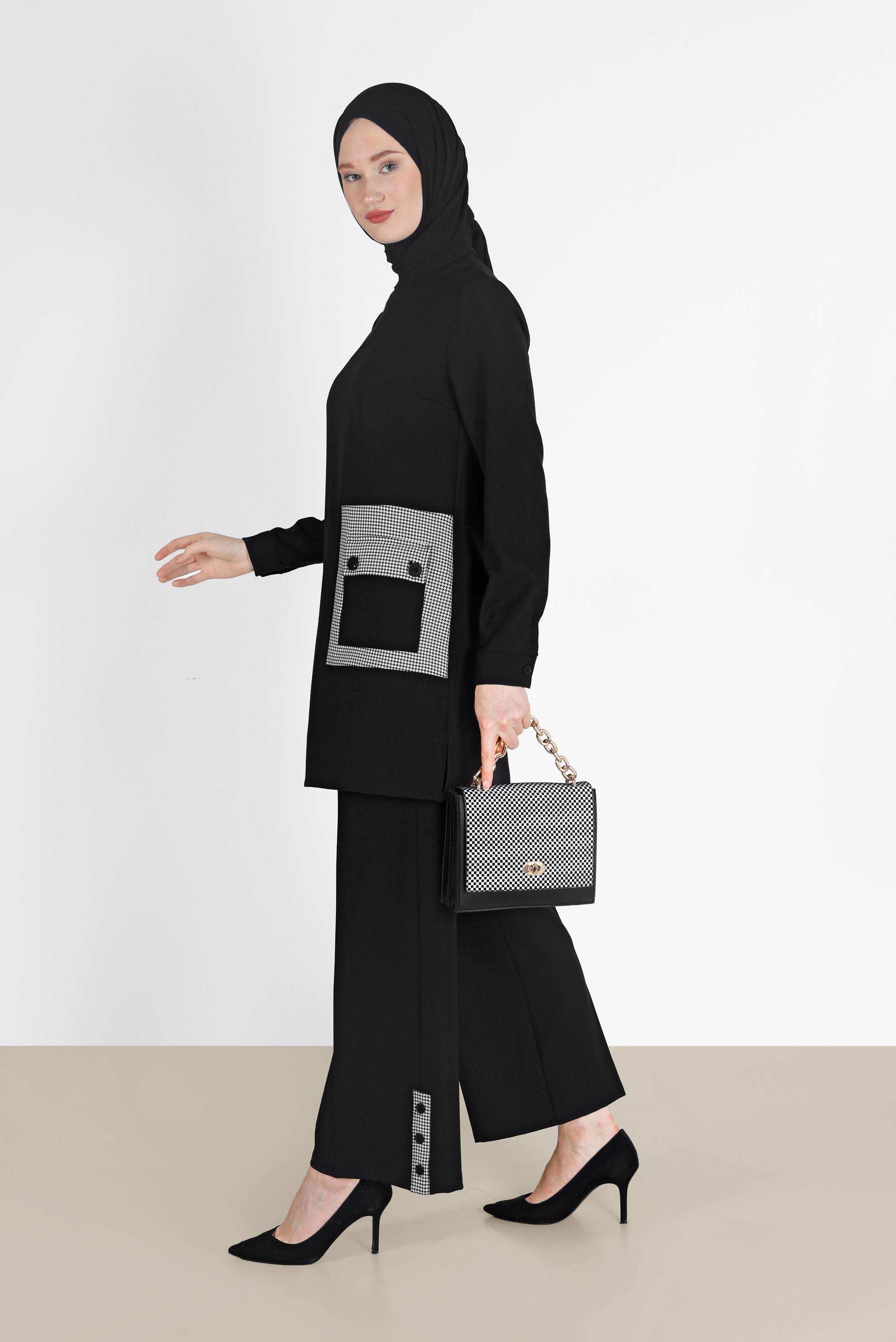 Hijab clothing BLACK POCKET AND HEM DETAIL 2-PIECE PANTS SUIT 42200 