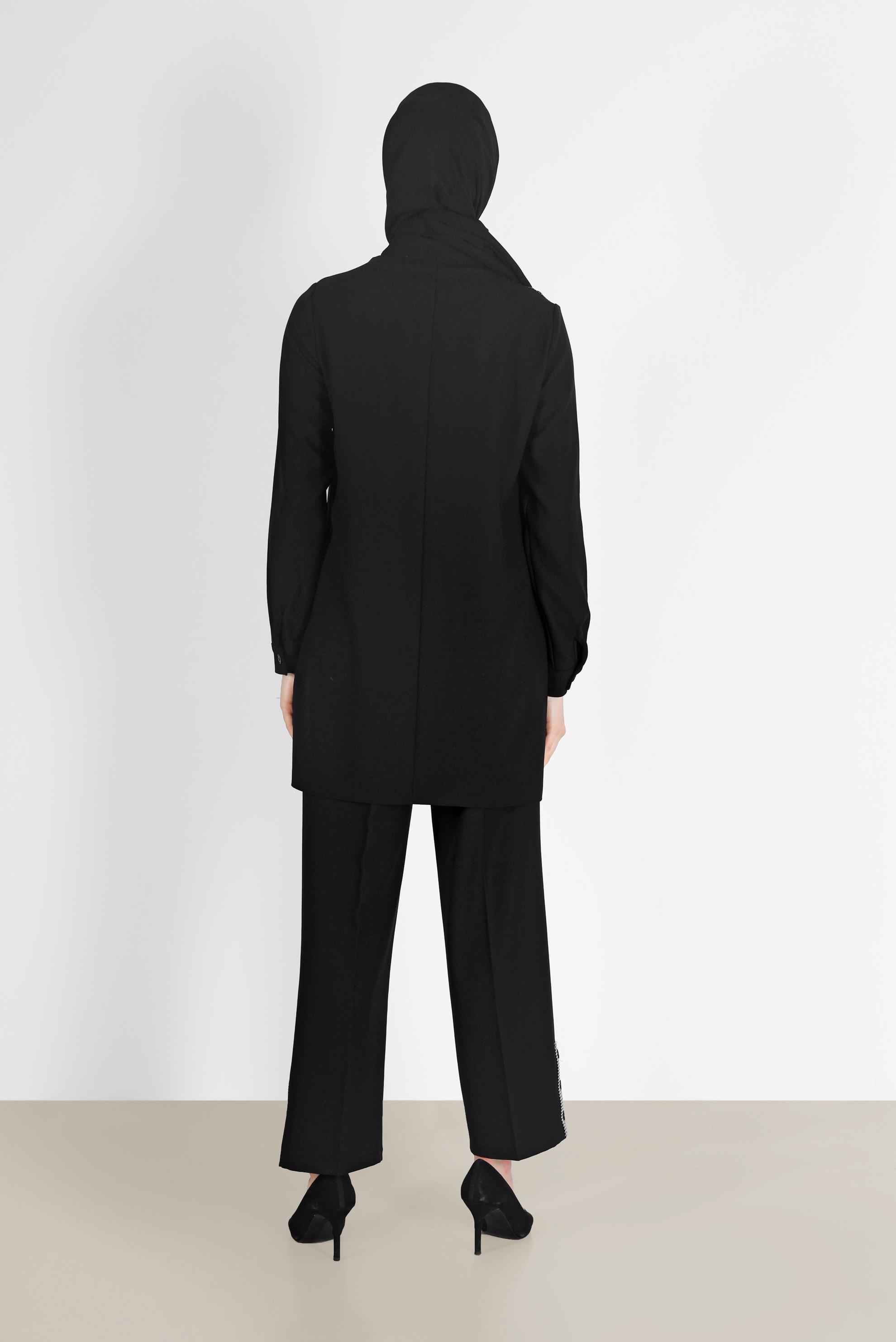 Hijab clothing BLACK POCKET AND HEM DETAIL 2-PIECE PANTS SUIT 42200 
