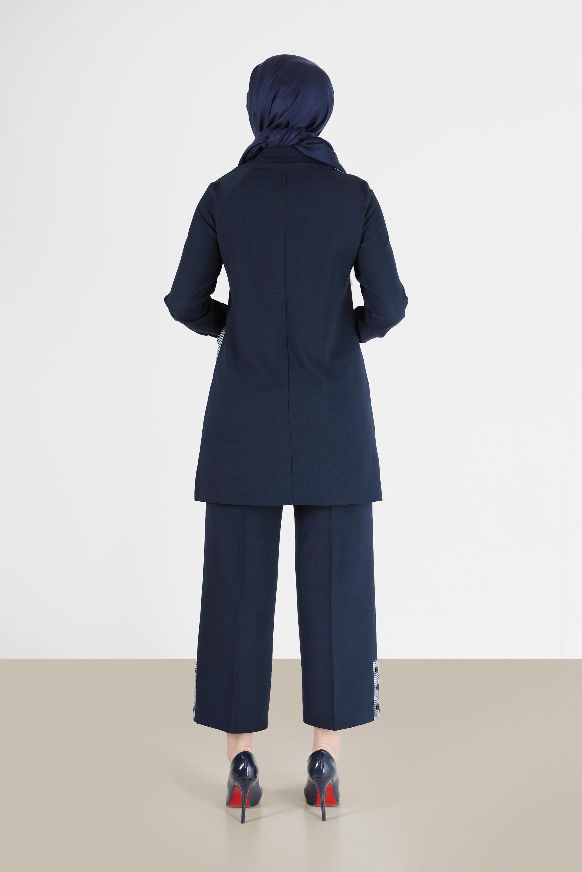 Hijab clothing NAVY BLUE POCKET AND HEM DETAIL 2-PIECE PANTS SUIT 42200 