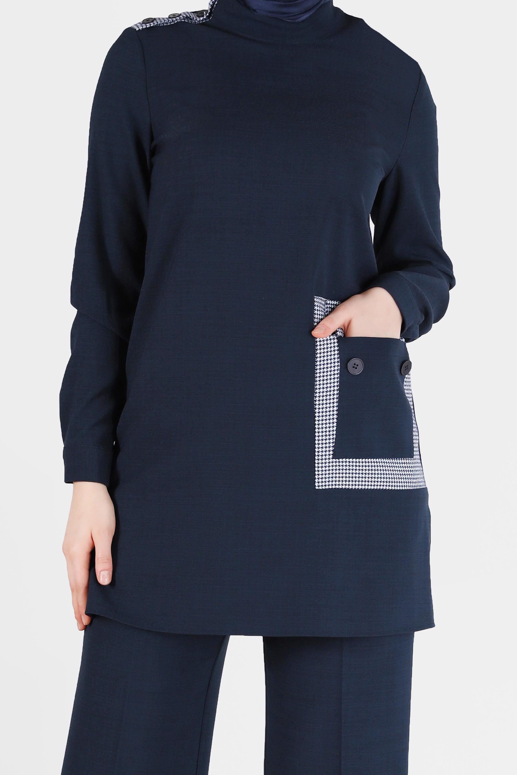 Hijab clothing NAVY BLUE POCKET AND HEM DETAIL 2-PIECE PANTS SUIT 42200 