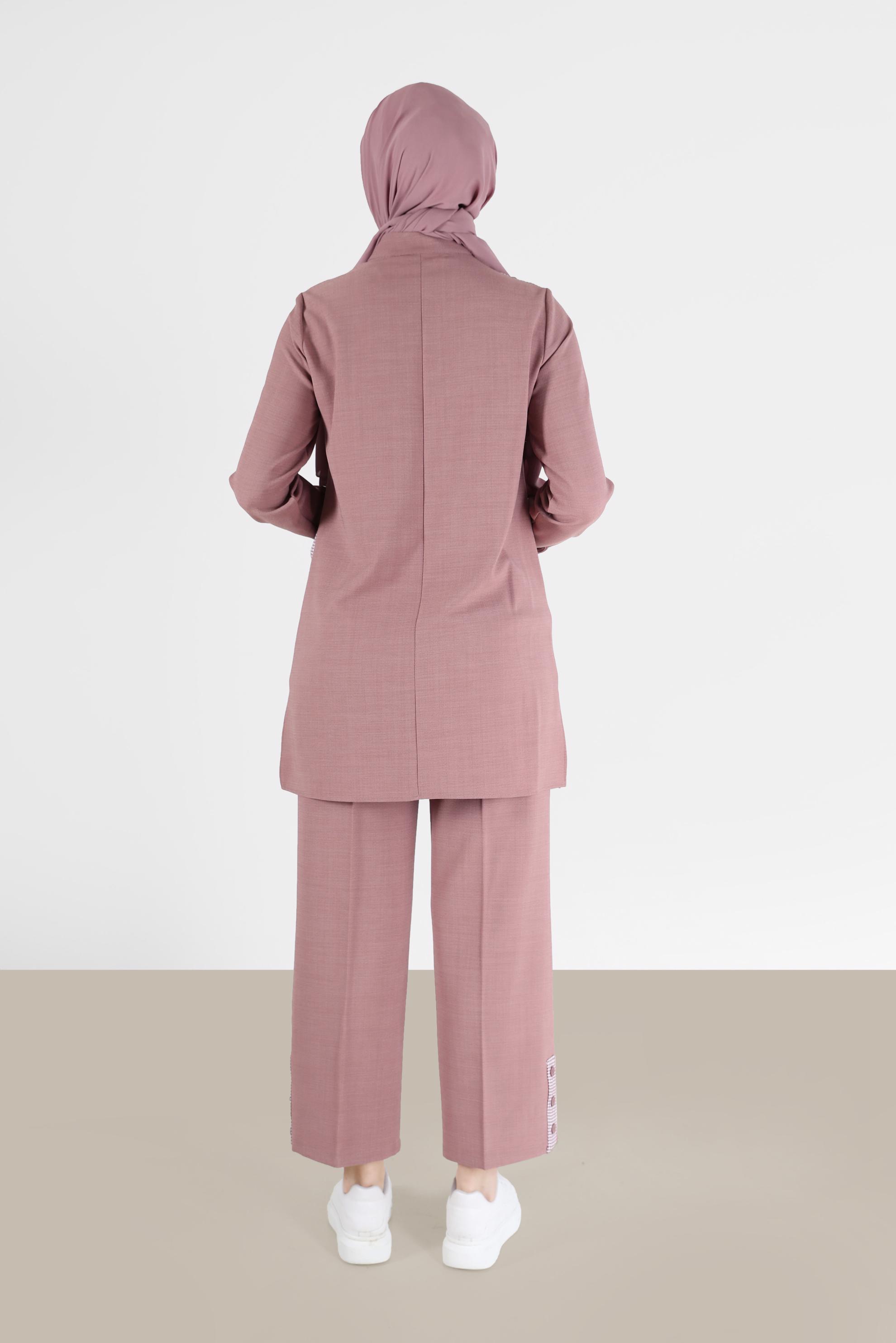 Tesettür giyim PUDRA CEP VE PAÇA DETAYLI İKİLİ PANT.TAKIM 42200 