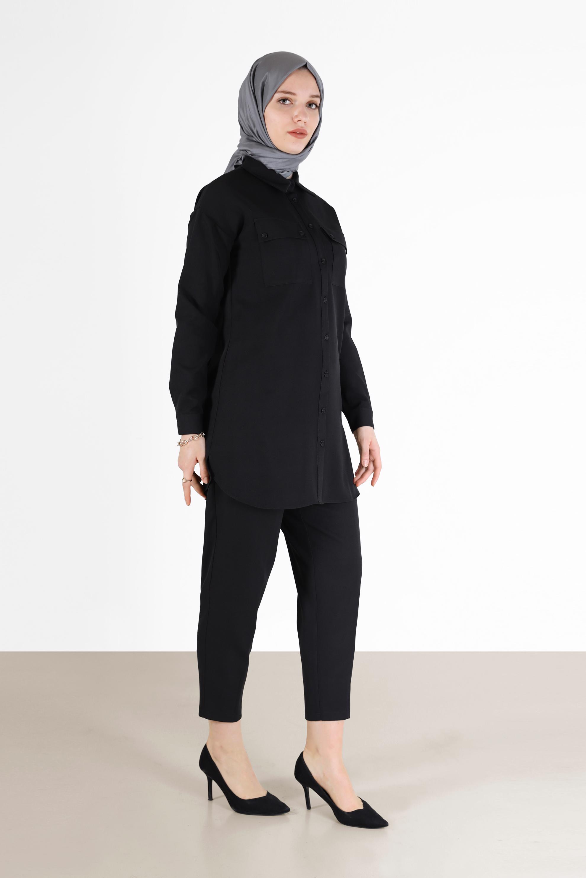 Hijab clothing BLACK BUTTON DETAIL PANTS SUIT WITH POCKET 42312 