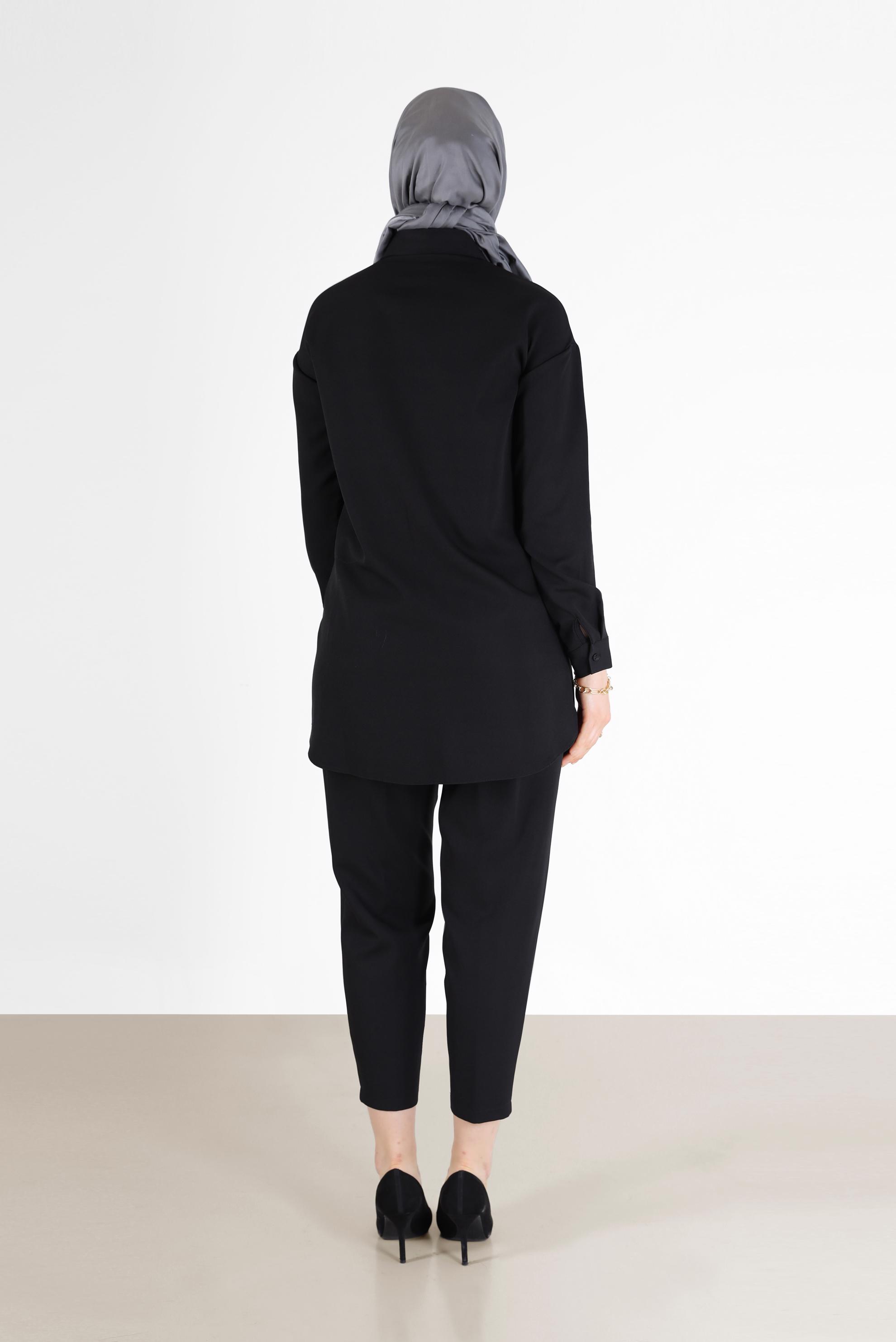 Hijab clothing BLACK BUTTON DETAIL PANTS SUIT WITH POCKET 42312 