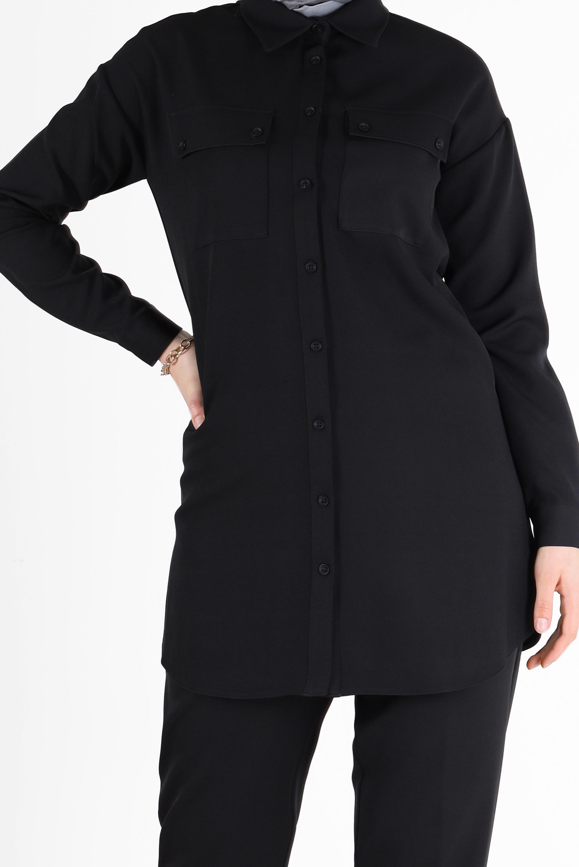 Hijab clothing BLACK BUTTON DETAIL PANTS SUIT WITH POCKET 42312 