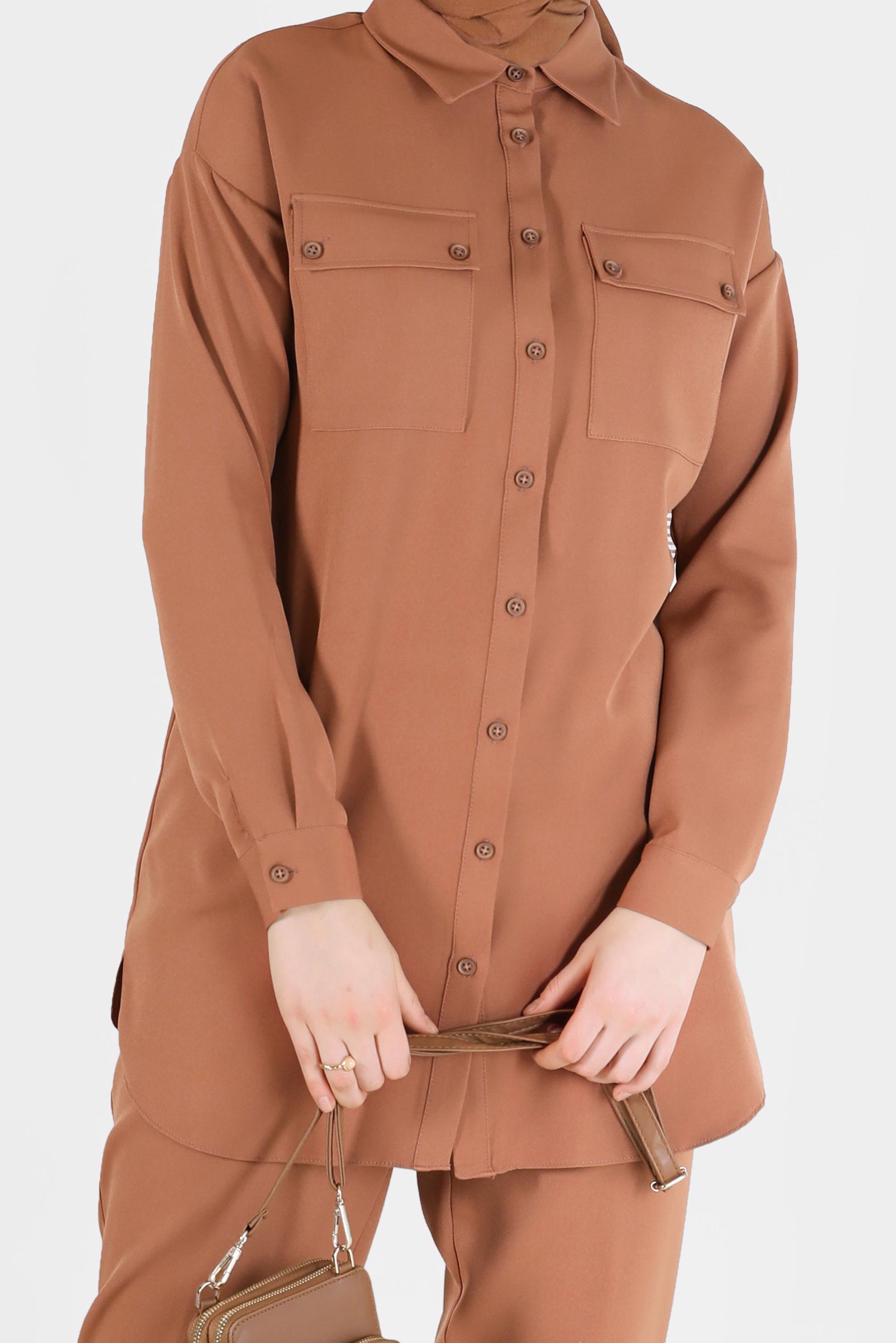 Tesettür giyim TABA DÜĞME DETAYLI CEPLİ İKİLİ PANT. TAKIM 42312 