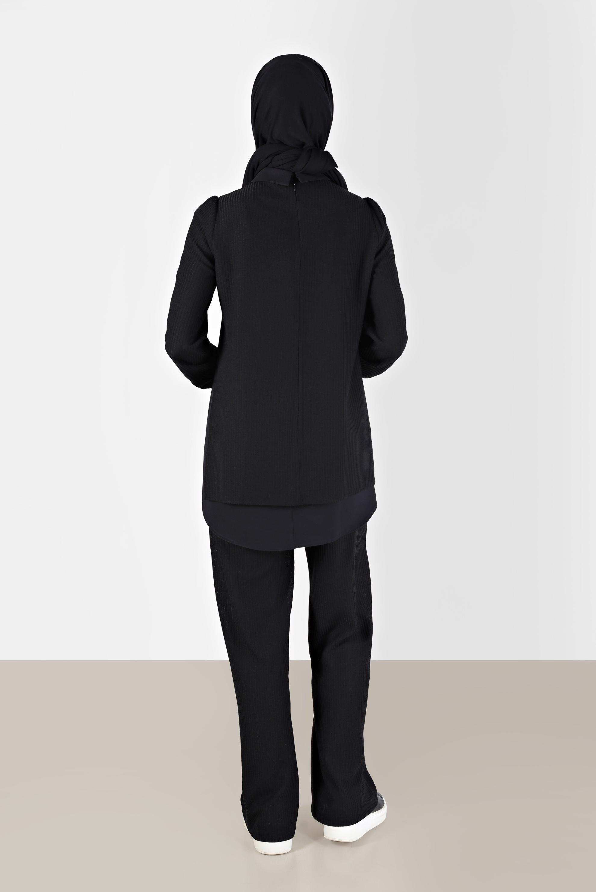 Tesettür giyim SİYAH GÖMLEK PARÇA DETAYLI KAŞKORSE İKİLİ PANT. TAKIM 42363 