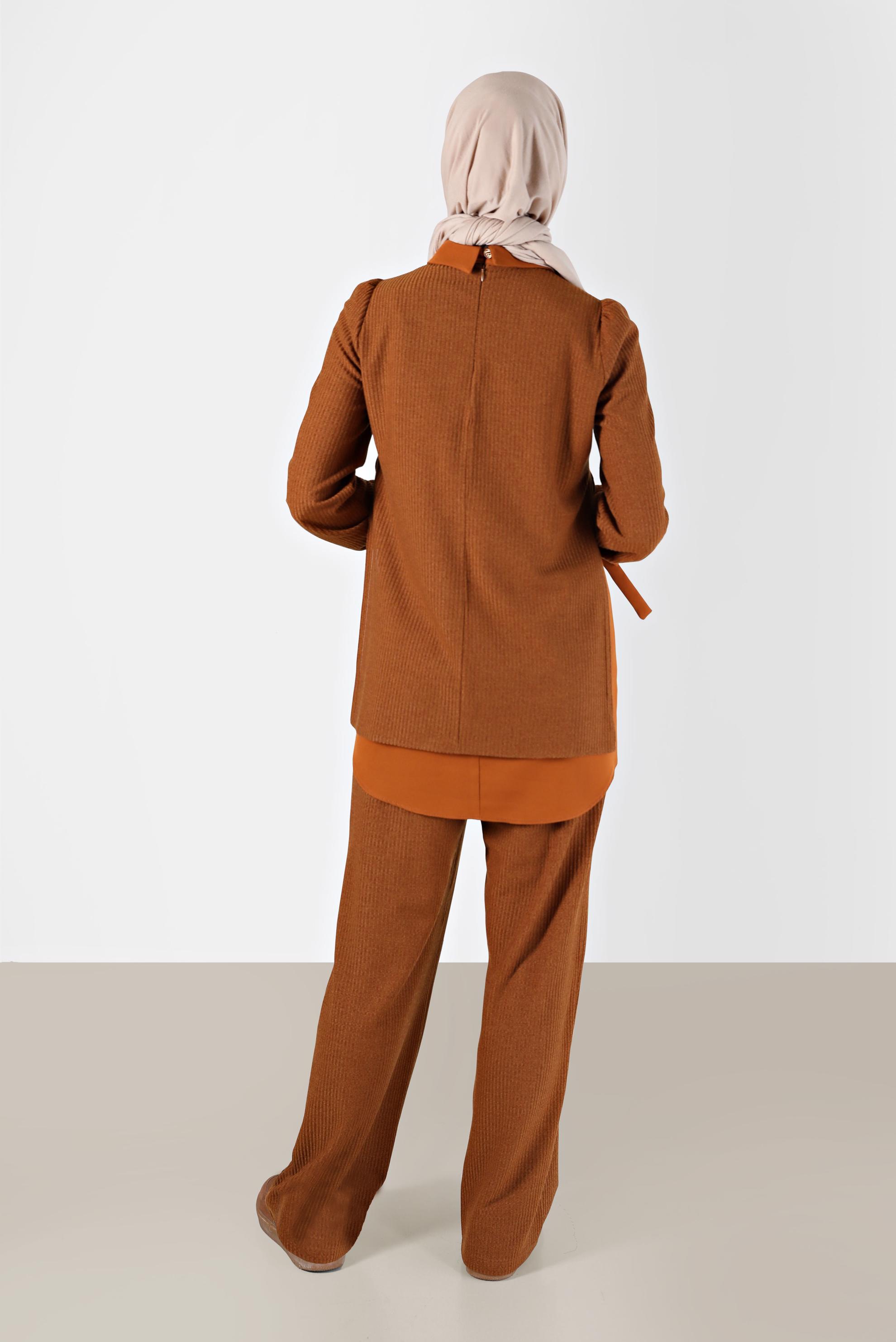 Tesettür giyim TABA GÖMLEK PARÇA DETAYLI KAŞKORSE İKİLİ PANT. TAKIM 42363 