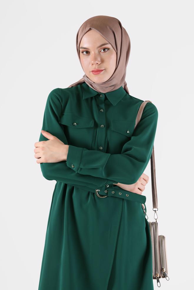 Tesettür giyim  BELİ KUŞAKLI CEP DETAYLI İKİLİ PANT. TAKIM 42388  - ALVİNA