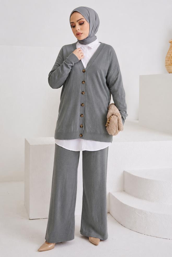 Vêtements hijab GRIS 42463 ALVİNA TRİKO PANT. TAKIM STANDART(36-40) - ALVİNA