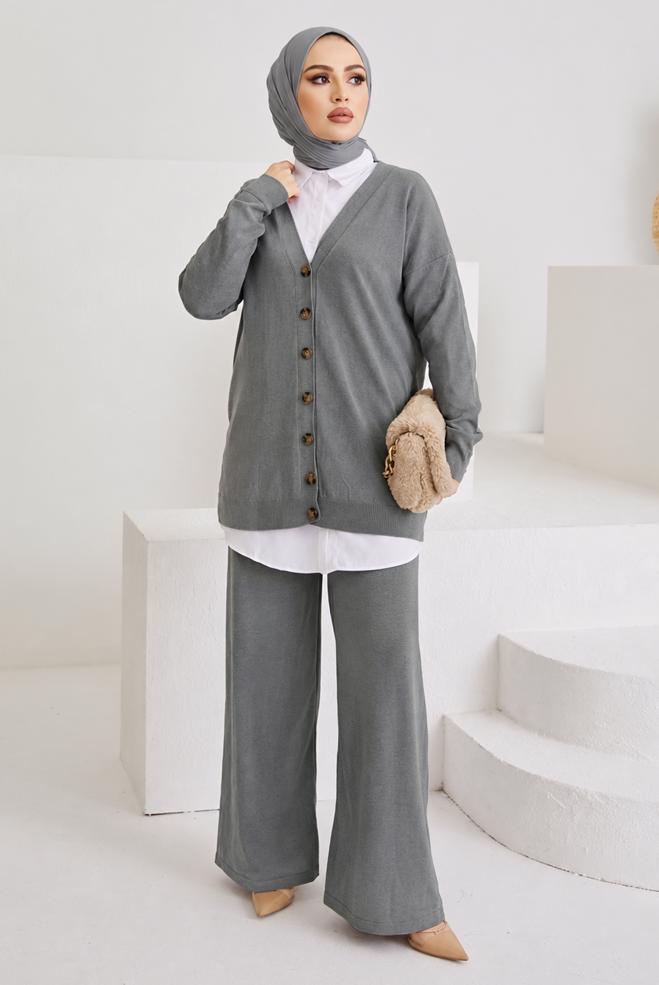 Vêtements hijab GRIS 42463 ALVİNA TRİKO PANT. TAKIM STANDART(36-40) - ALVİNA
