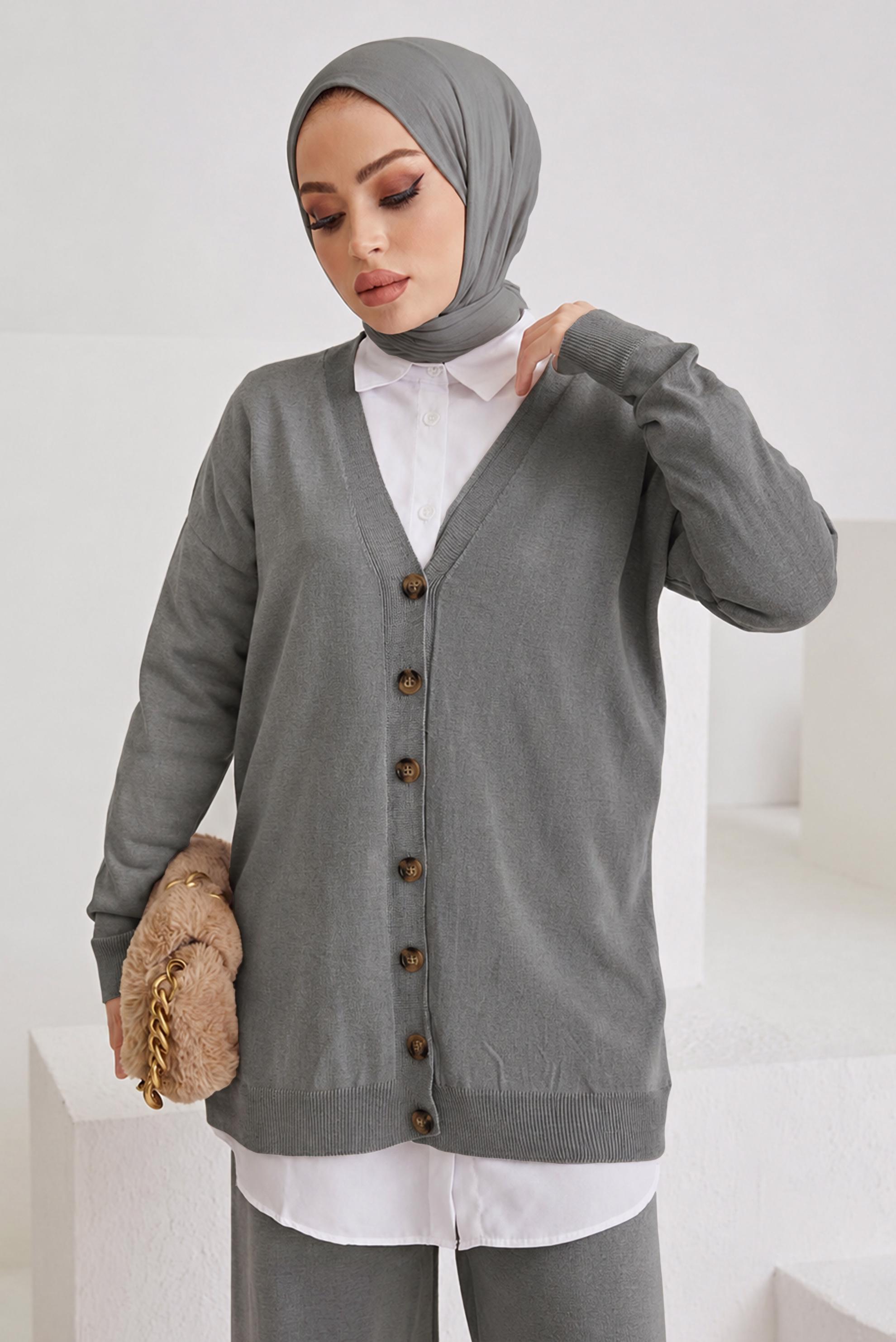 Vêtements hijab GRIS 42463 ALVİNA TRİKO PANT. TAKIM STANDART(36-40)
