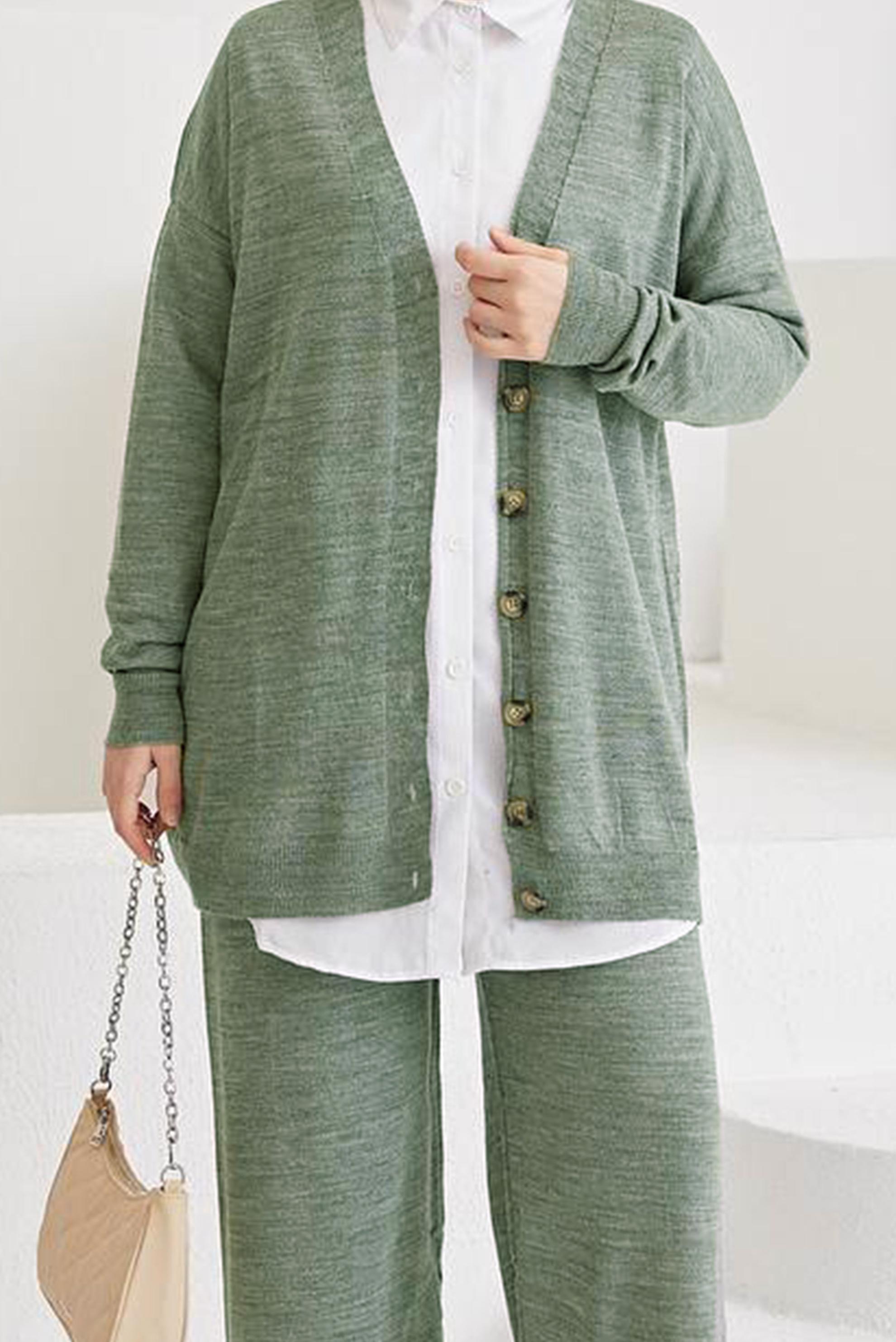 Tesettür giyim YEŞİL DÜĞME DETAYLI BASIC TRİKO PANT. TAKIM 42463 