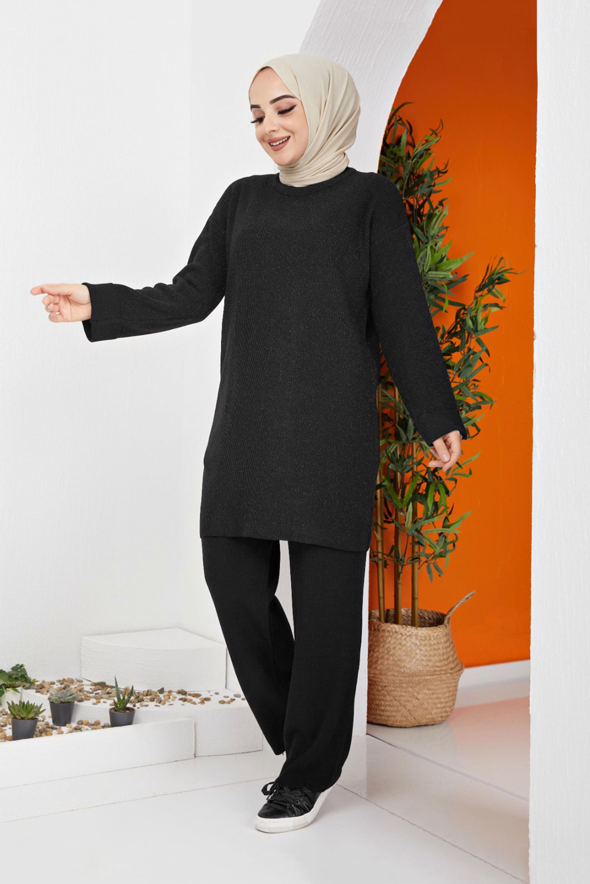 Tesettür giyim SİYAH BASIC TRİKO PANT. TAKIM 42465 