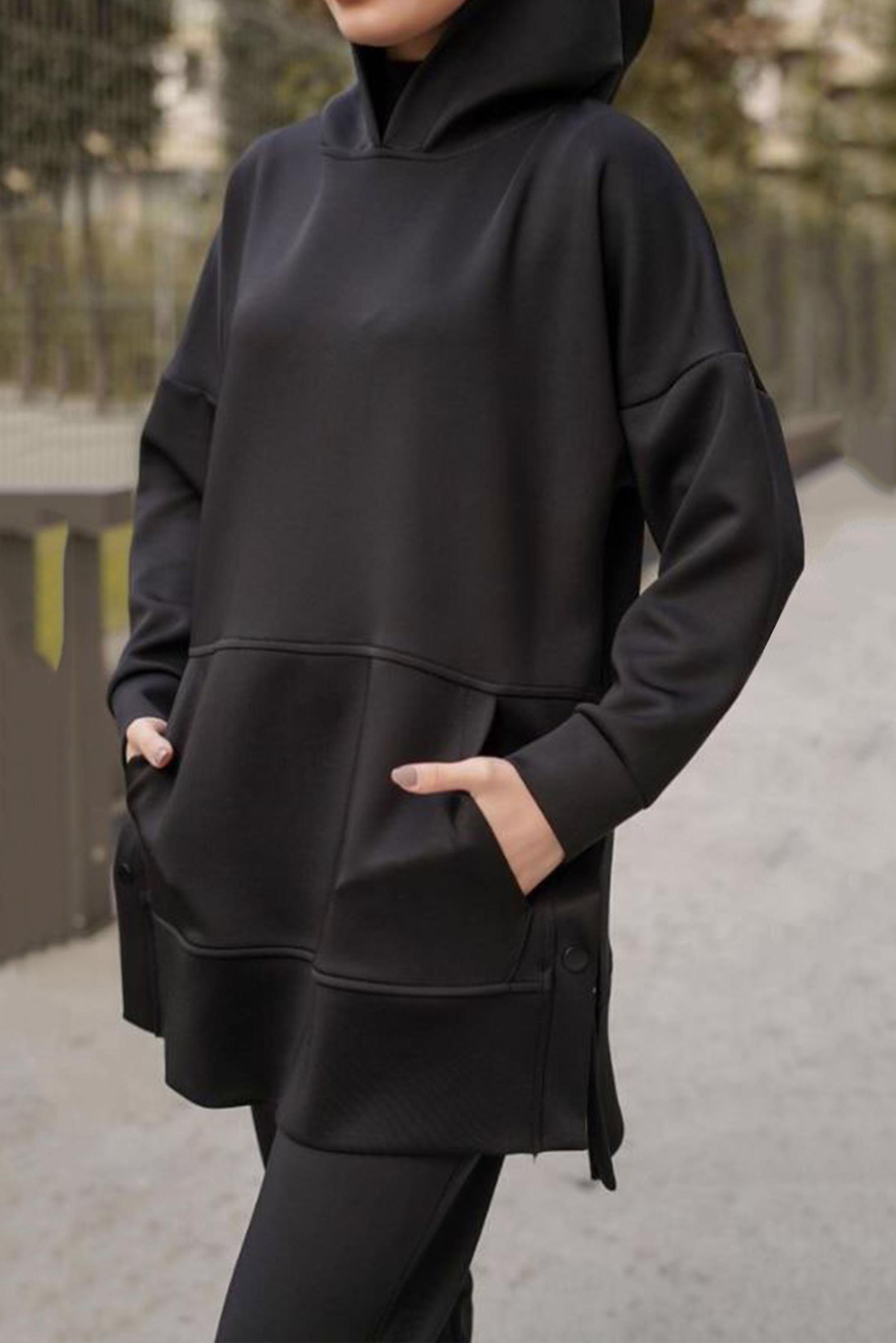 Tesettür giyim SİYAH YANLARI ÇITÇITLI PAÇASI LASTİKLİ PANT. TAKIM 42468 