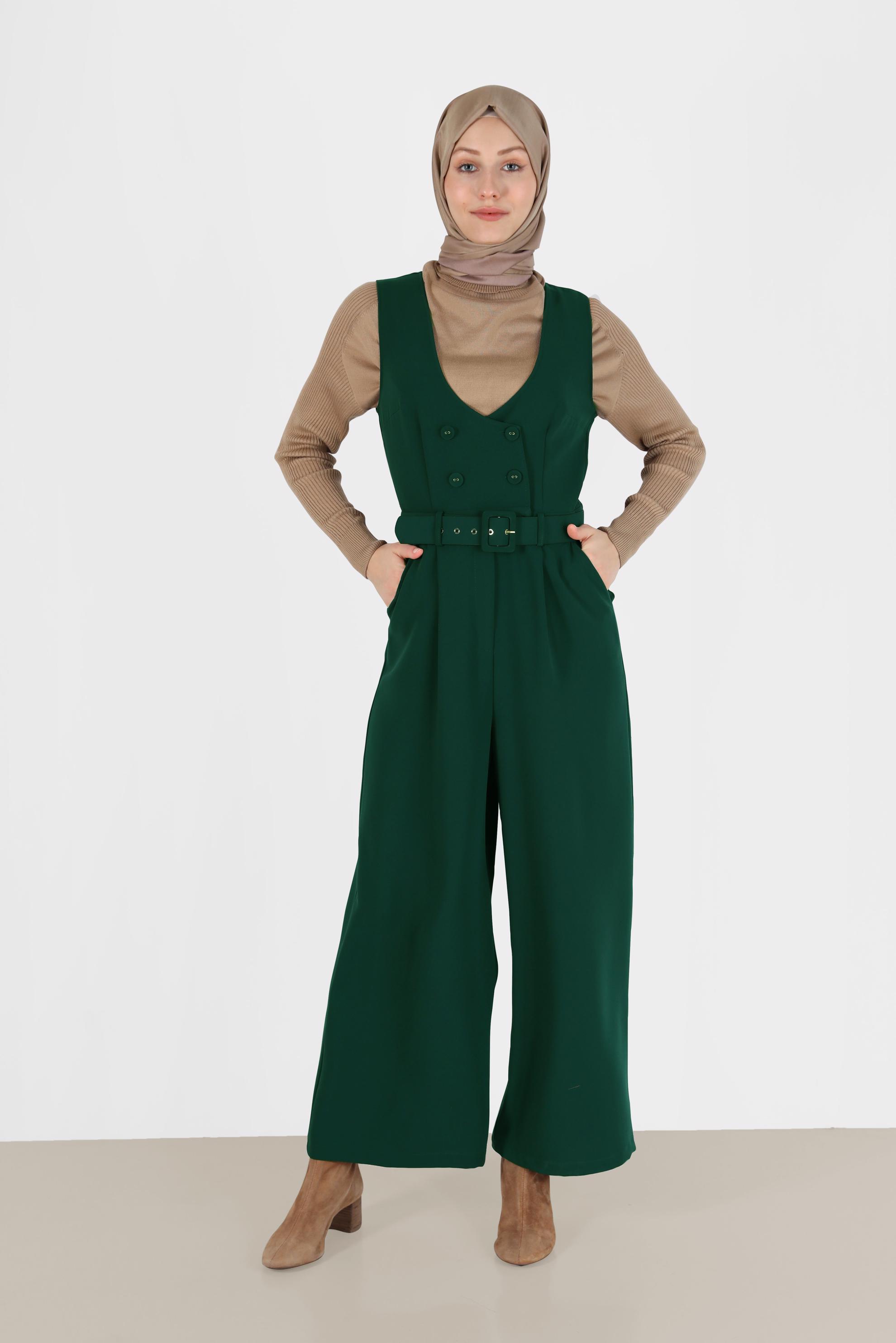 Vêtements hijab VERT SALOPETTE CEINTURÉE À BOUTONS 42422