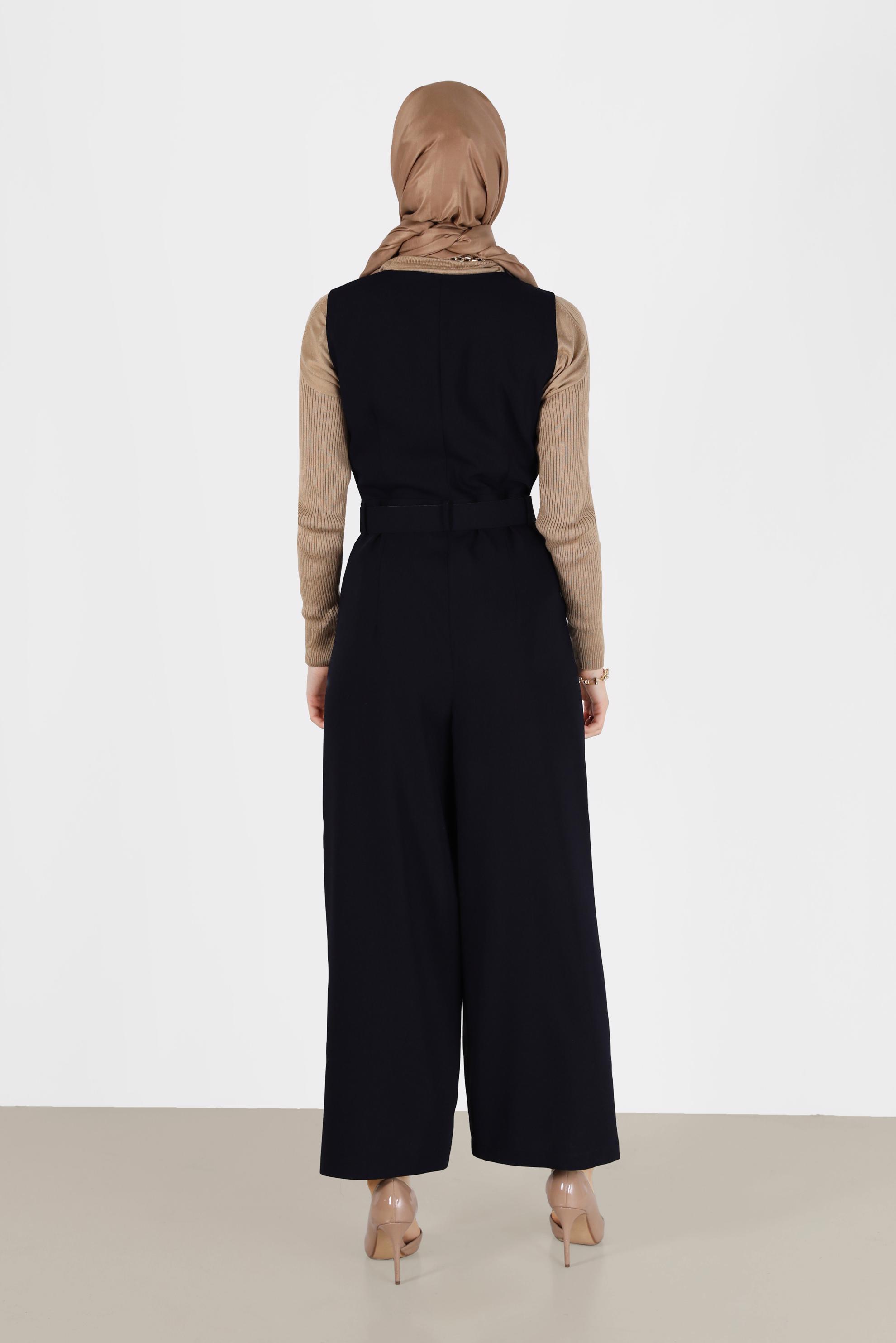 Hijab clothing NAVY BLUE BUTTON DETAIL BELTED OVERALLS 42422 