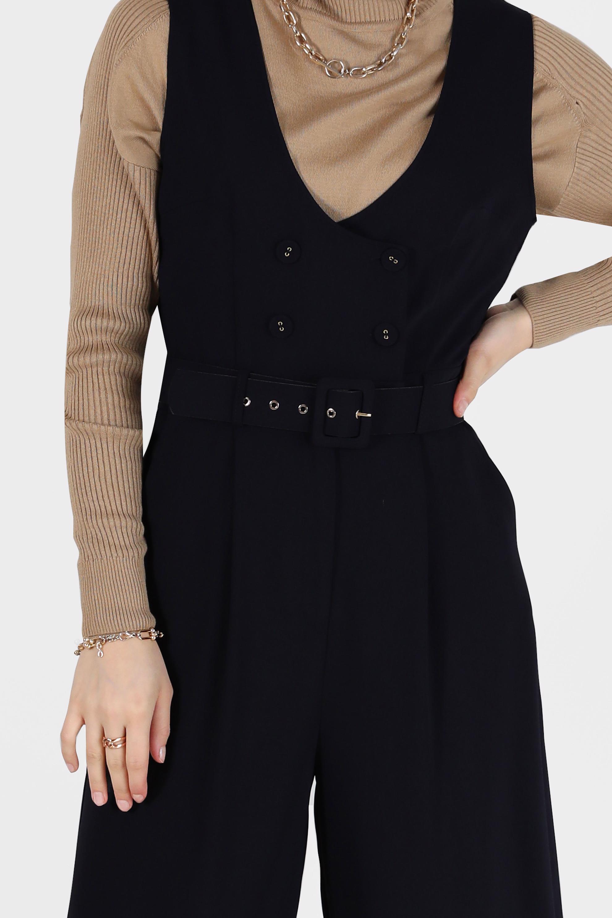 Hijab clothing NAVY BLUE BUTTON DETAIL BELTED OVERALLS 42422 