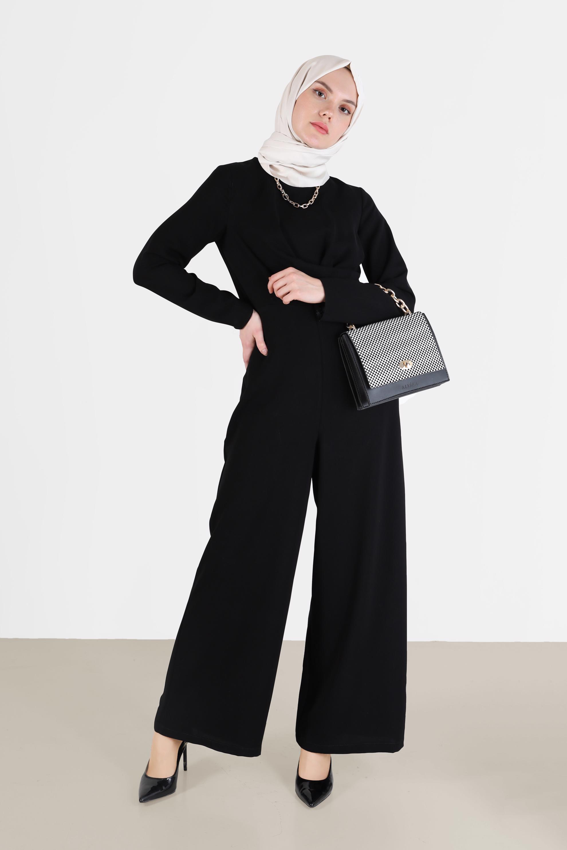 Vêtements hijab NOIR SALOPETTE À FERMETURE ÉCLAIR À LA TAILLE DÉTAILLÉE 42451