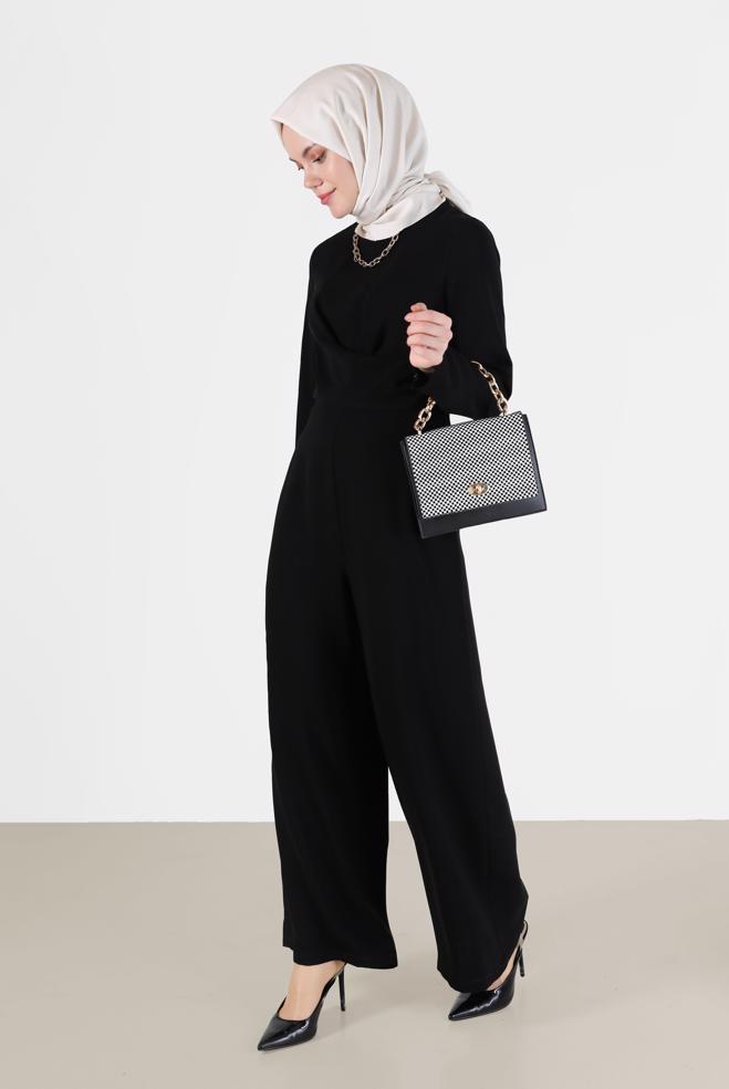 Hijab clothing BLACK DETAILED WAIST ZIPPERED OVERALLS 42451  - ALVİNA