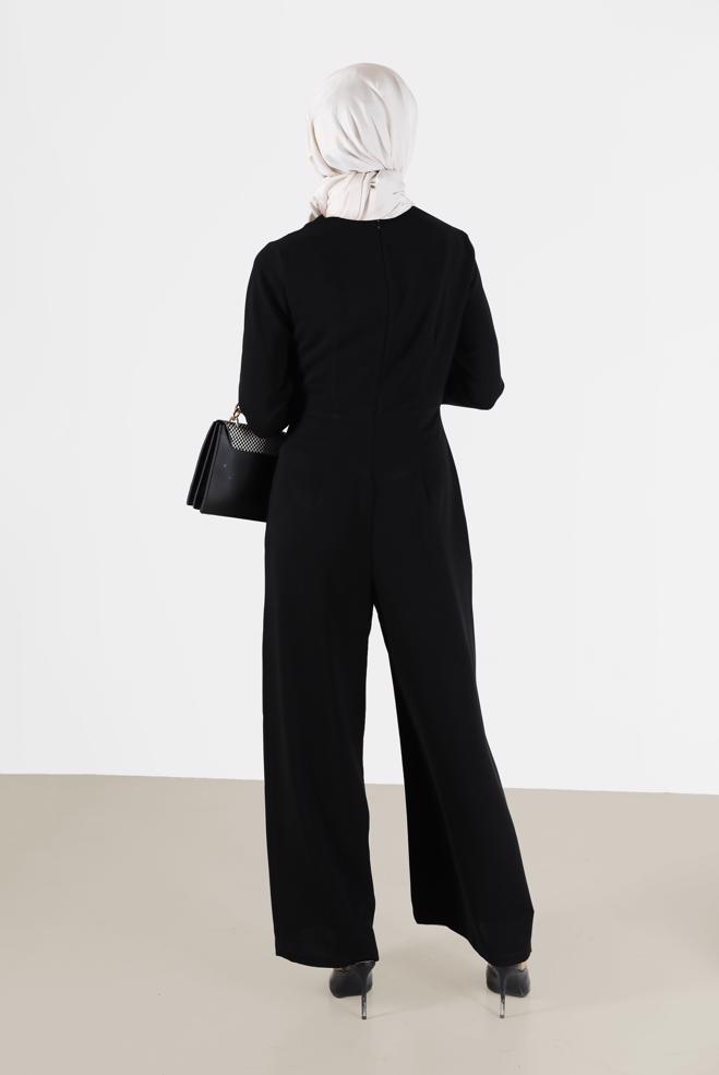 Hijab clothing BLACK DETAILED WAIST ZIPPERED OVERALLS 42451  - ALVİNA