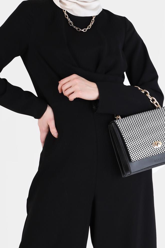 Hijab clothing BLACK DETAILED WAIST ZIPPERED OVERALLS 42451  - ALVİNA