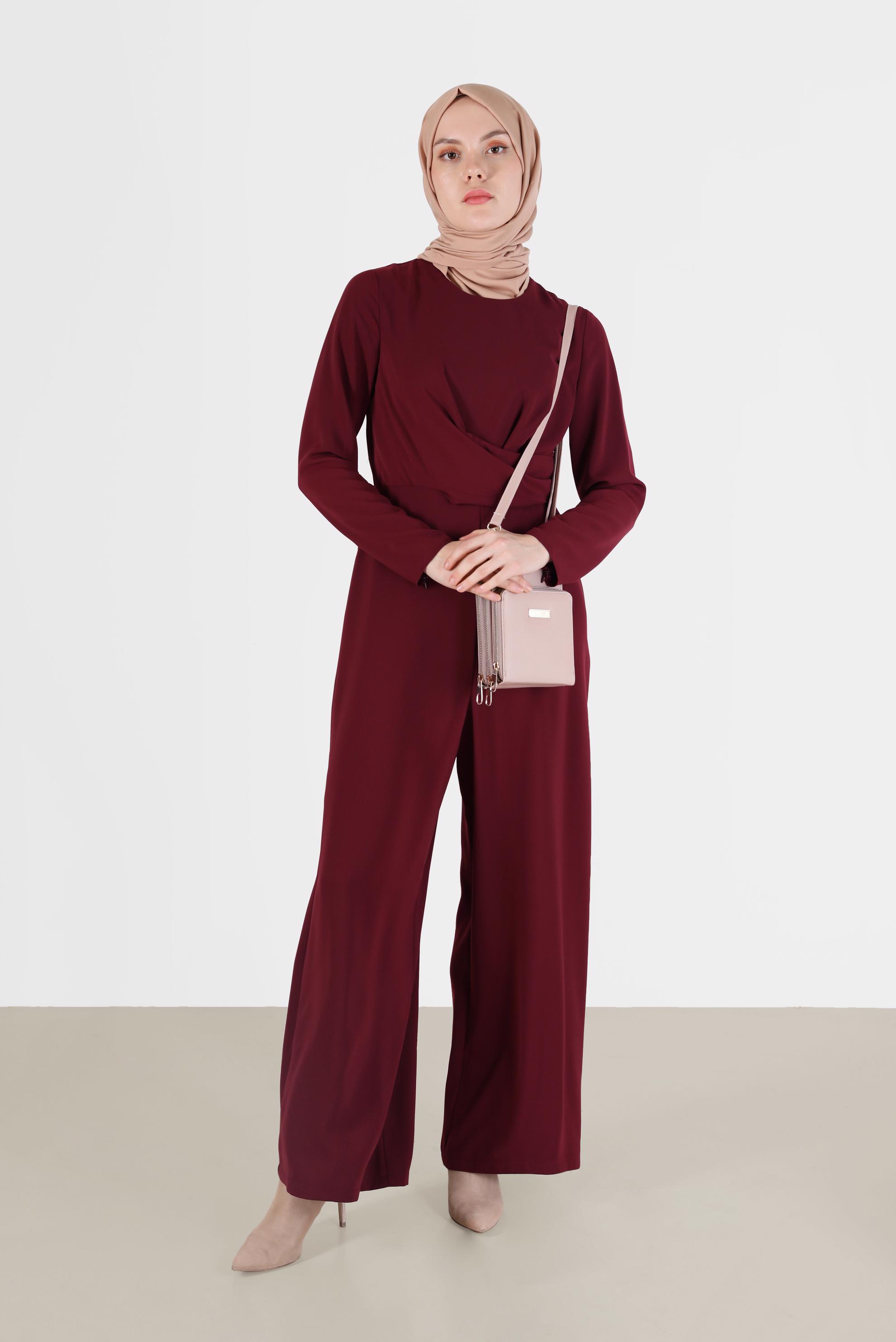 Vêtements hijab ROUGE BORDEAUX SALOPETTE À FERMETURE ÉCLAIR À LA TAILLE DÉTAILLÉE 42451