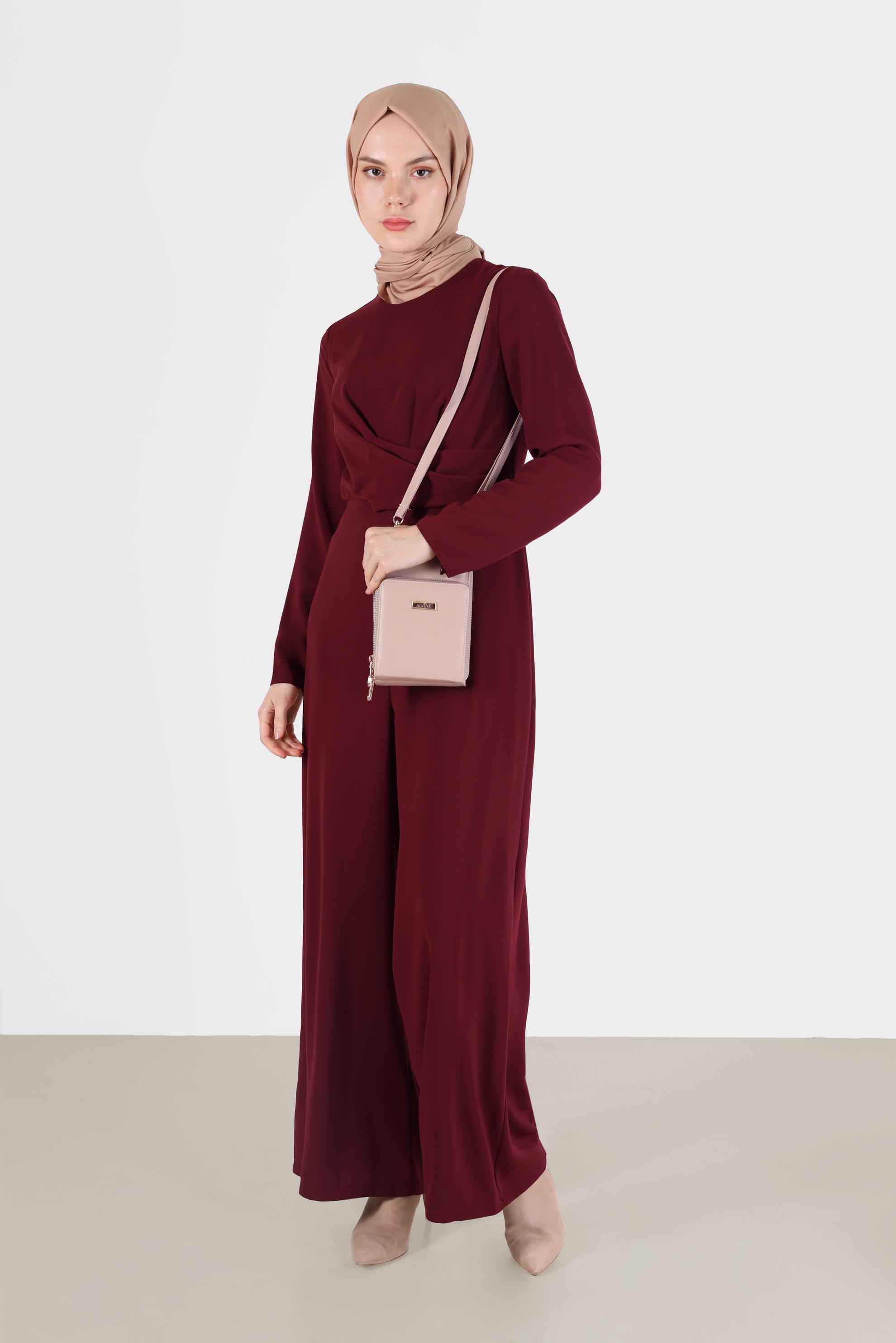 Vêtements hijab ROUGE BORDEAUX SALOPETTE À FERMETURE ÉCLAIR À LA TAILLE DÉTAILLÉE 42451