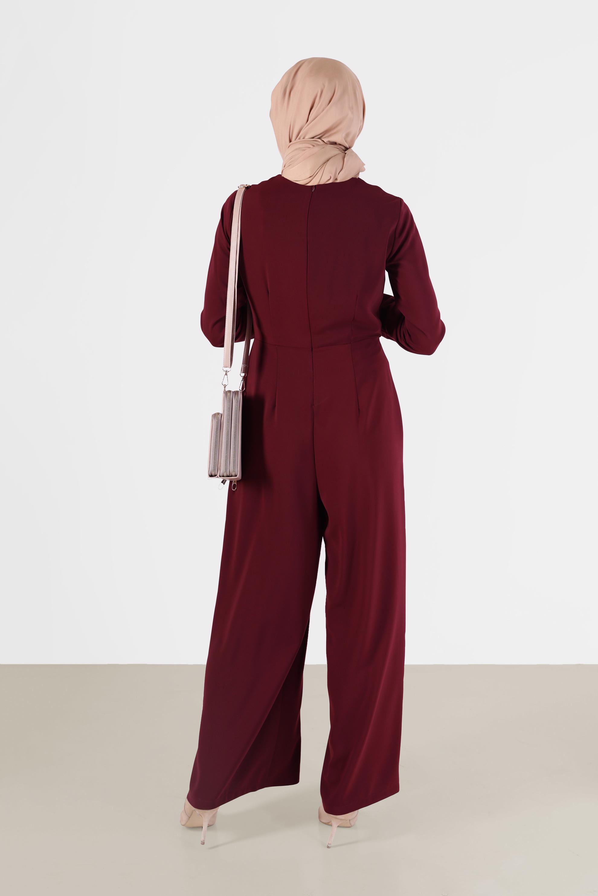 Vêtements hijab ROUGE BORDEAUX SALOPETTE À FERMETURE ÉCLAIR À LA TAILLE DÉTAILLÉE 42451