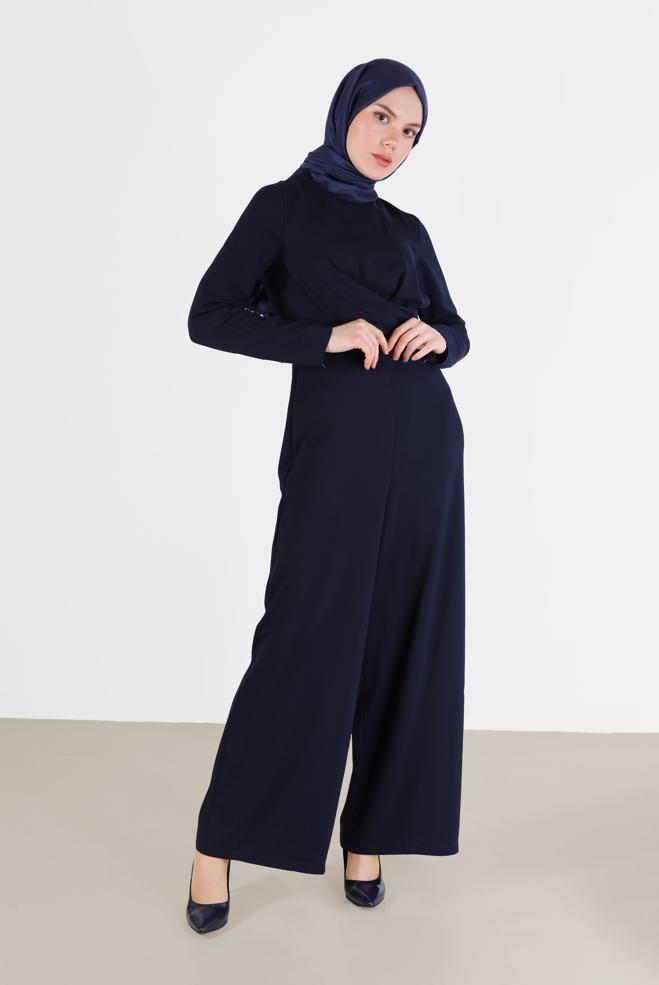 Hijab clothing NAVY BLUE DETAILED WAIST ZIPPERED OVERALLS 42451  - ALVİNA