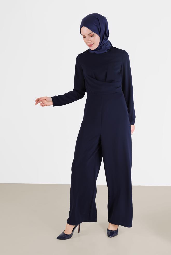 Hijab clothing NAVY BLUE DETAILED WAIST ZIPPERED OVERALLS 42451  - ALVİNA