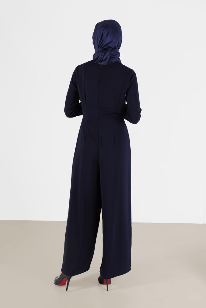 Hijab clothing NAVY BLUE DETAILED WAIST ZIPPERED OVERALLS 42451  - ALVİNA