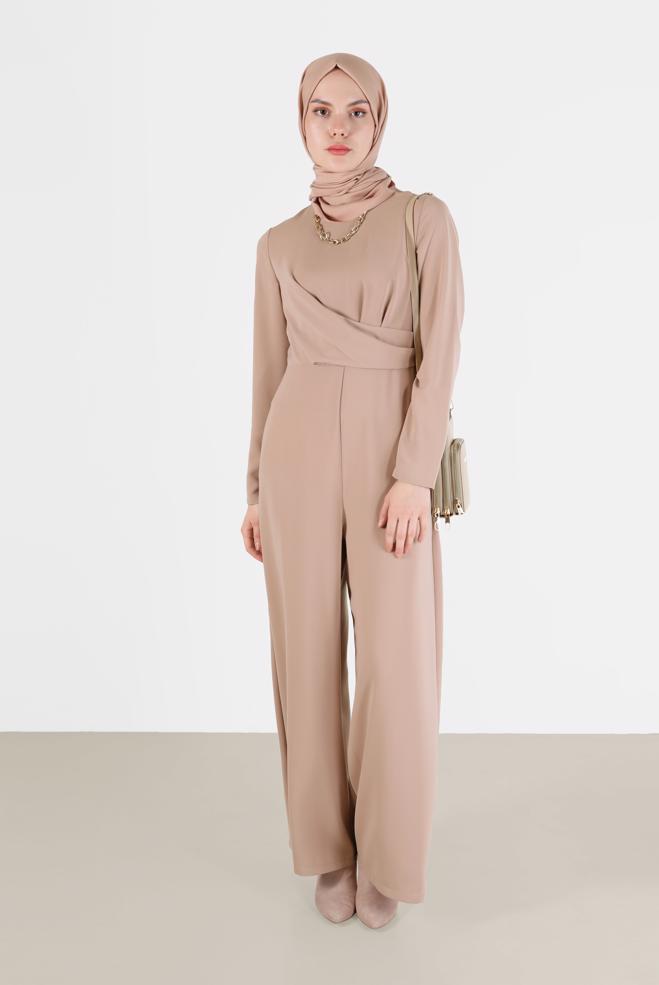 Hijab clothing MINK DETAILED WAIST ZIPPERED OVERALLS 42451  - ALVİNA