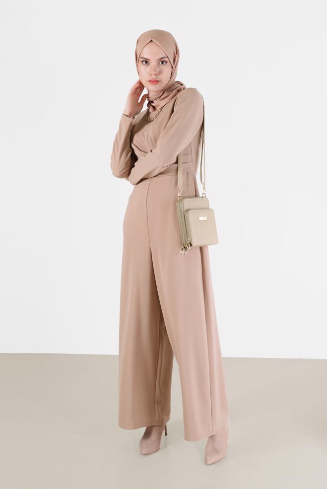 Hijab clothing MINK DETAILED WAIST ZIPPERED OVERALLS 42451  - ALVİNA