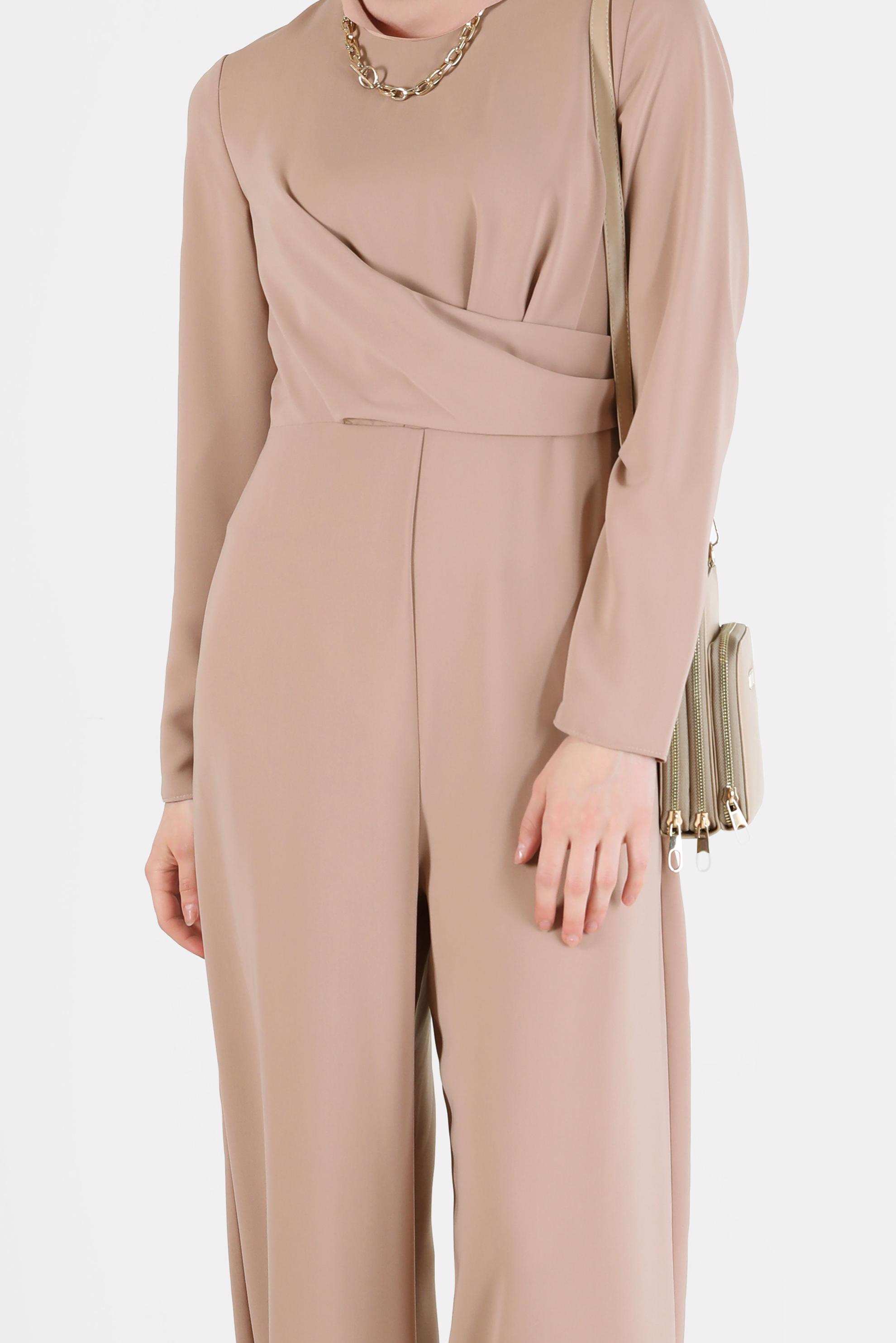 Tesettür giyim VİZON BEL KISMI DETAYLI ARKADAN FERMUARLI TULUM 42451 