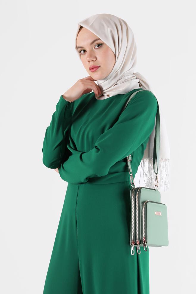 Hijab clothing GREEN DETAILED WAIST ZIPPERED OVERALLS 42451  - ALVİNA