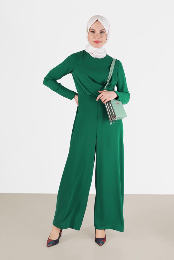Hijab clothing GREEN DETAILED WAIST ZIPPERED OVERALLS 42451  - ALVİNA