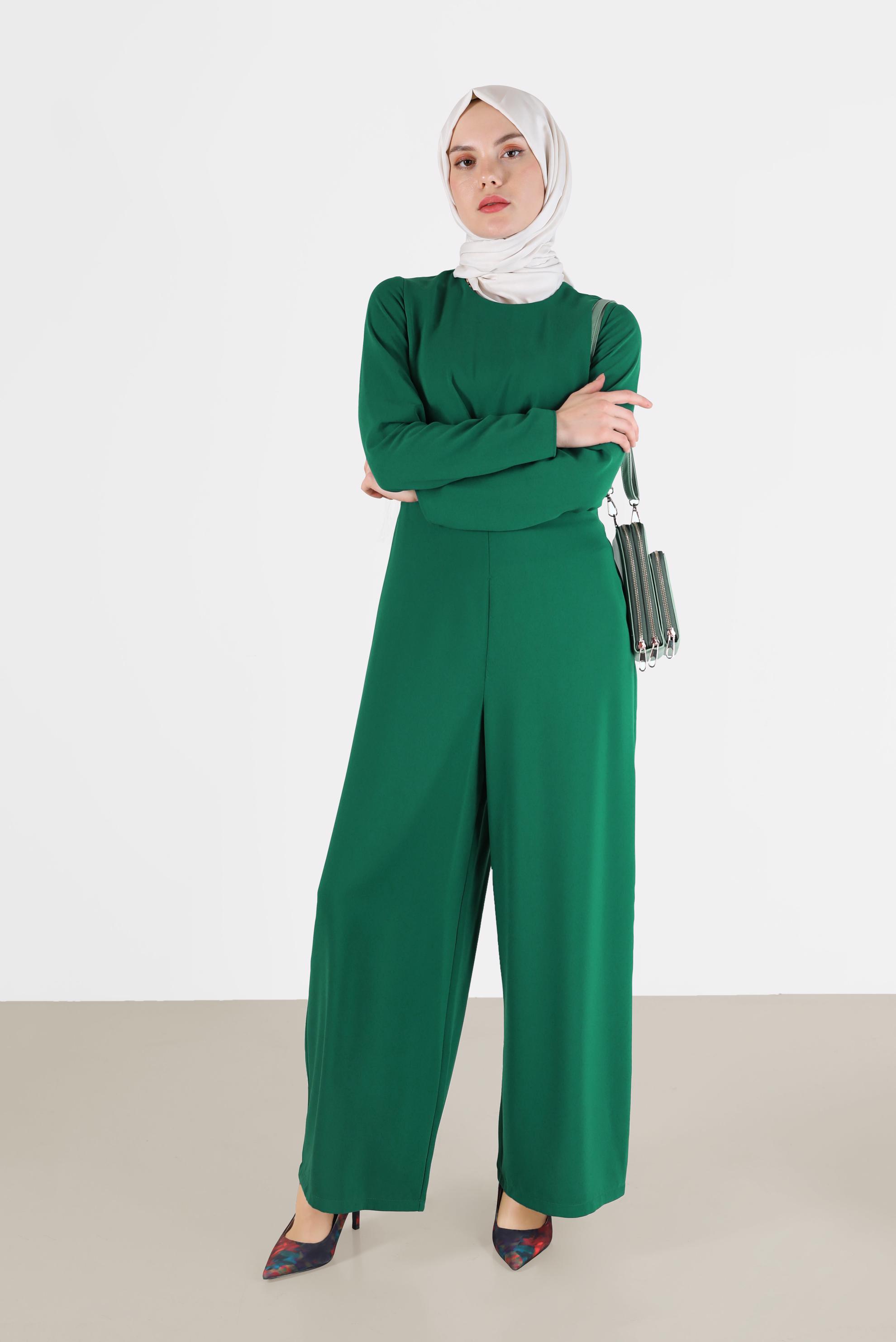 Vêtements hijab VERT SALOPETTE À FERMETURE ÉCLAIR À LA TAILLE DÉTAILLÉE 42451