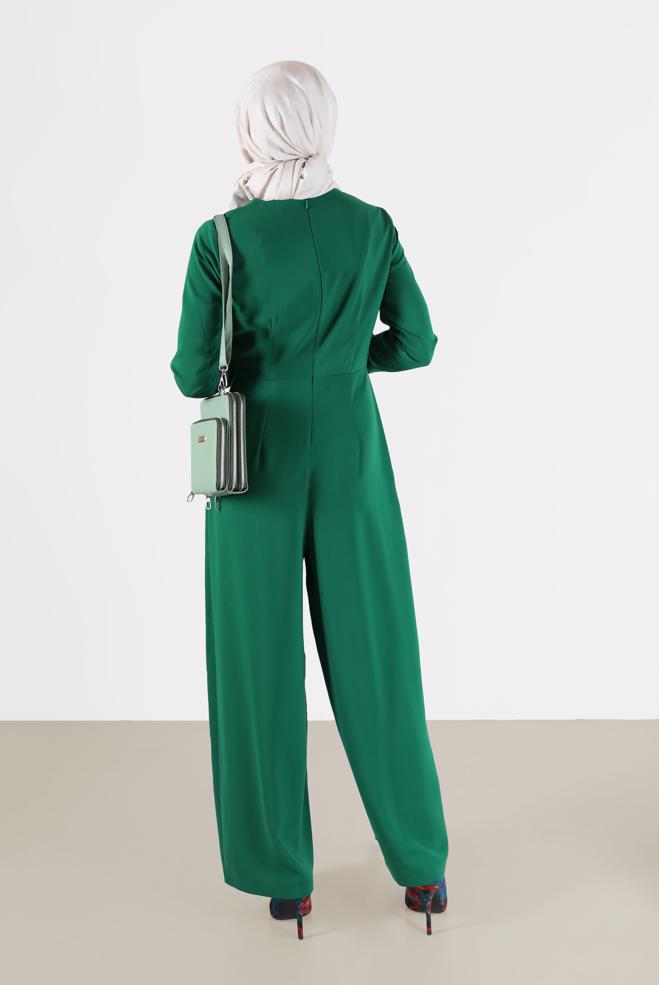 Hijab clothing GREEN DETAILED WAIST ZIPPERED OVERALLS 42451  - ALVİNA