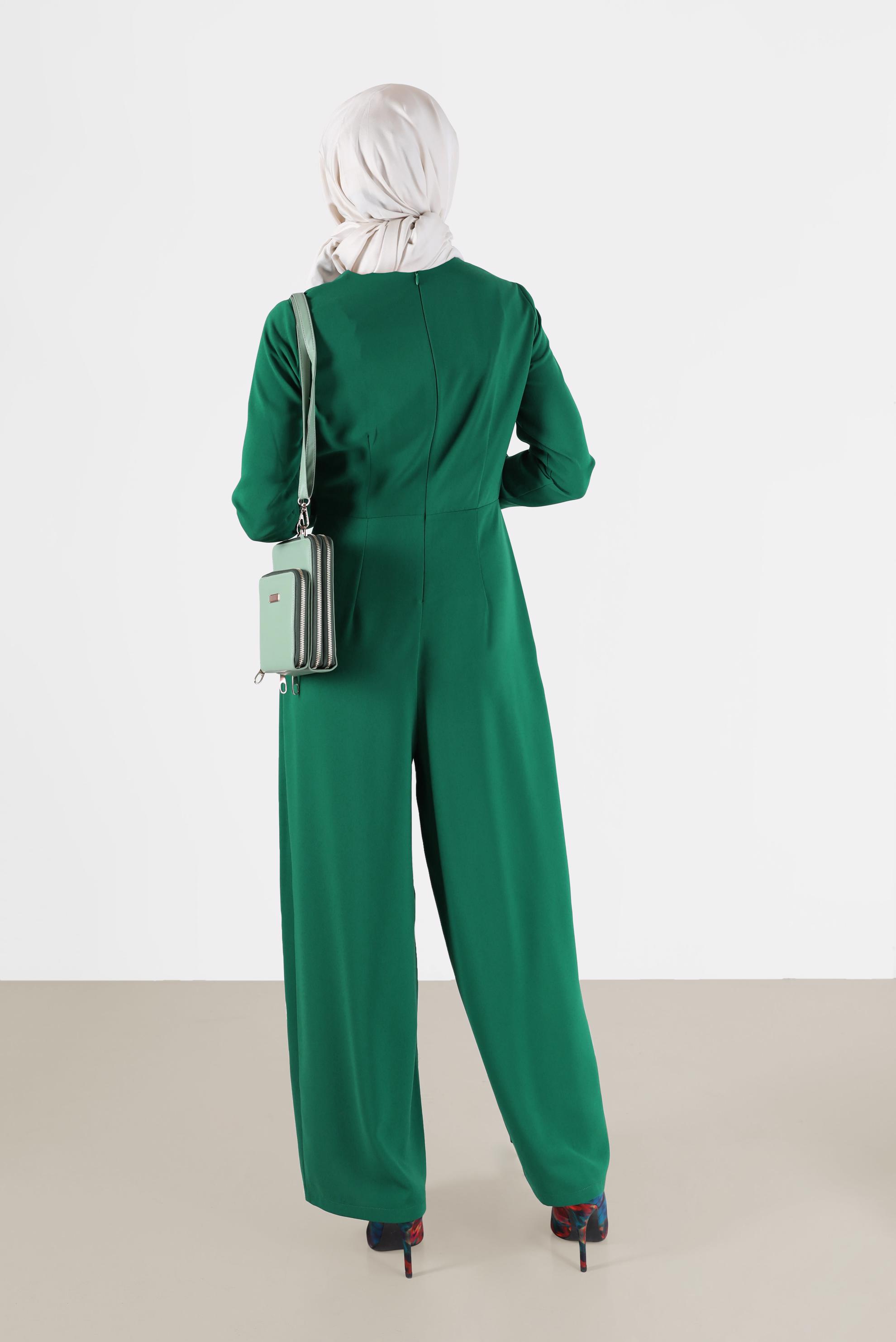 Vêtements hijab VERT SALOPETTE À FERMETURE ÉCLAIR À LA TAILLE DÉTAILLÉE 42451