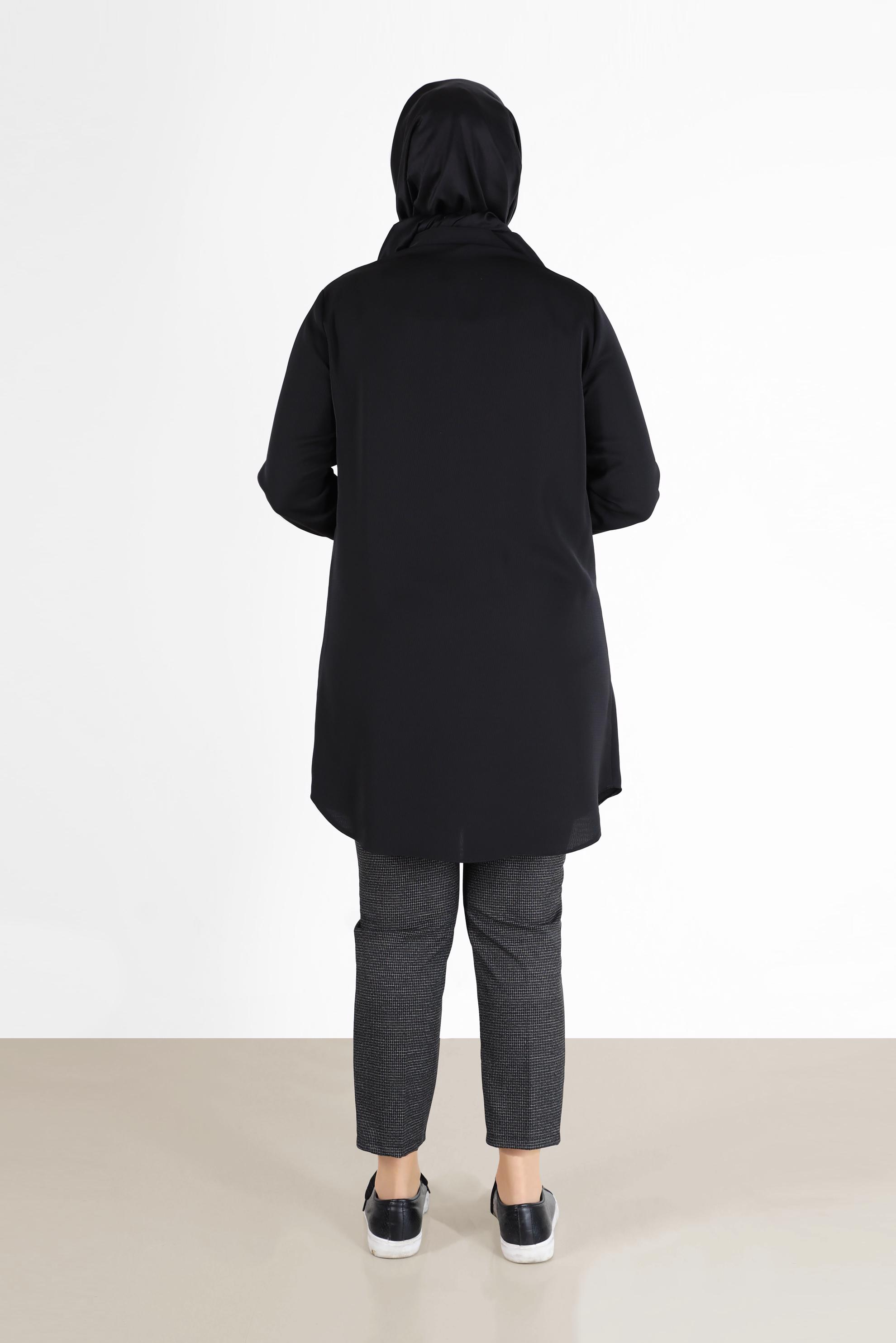 Tesettür giyim SİYAH BOYDAN DÜĞMELİ TUNİK 20181 