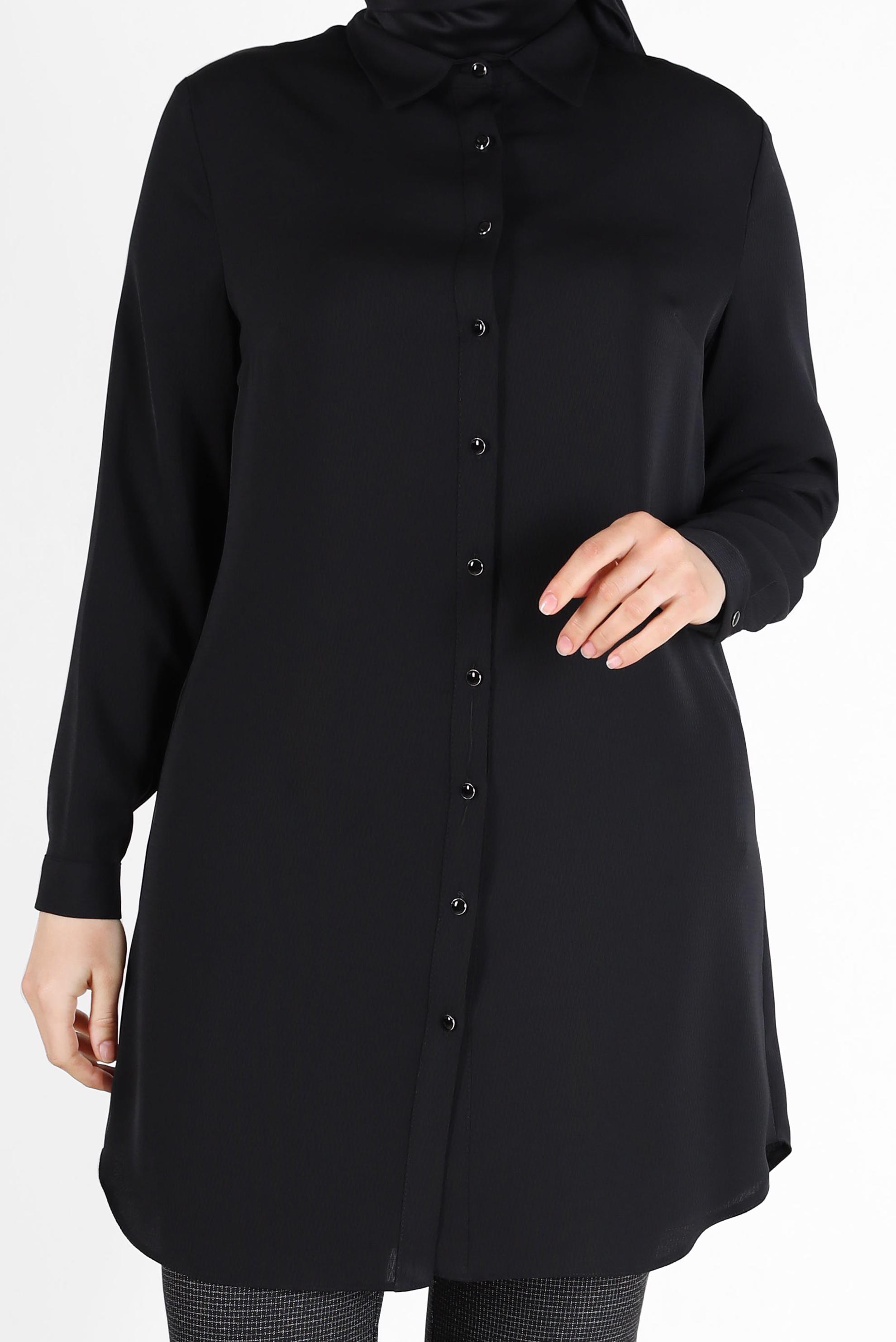 Tesettür giyim SİYAH BOYDAN DÜĞMELİ TUNİK 20181 