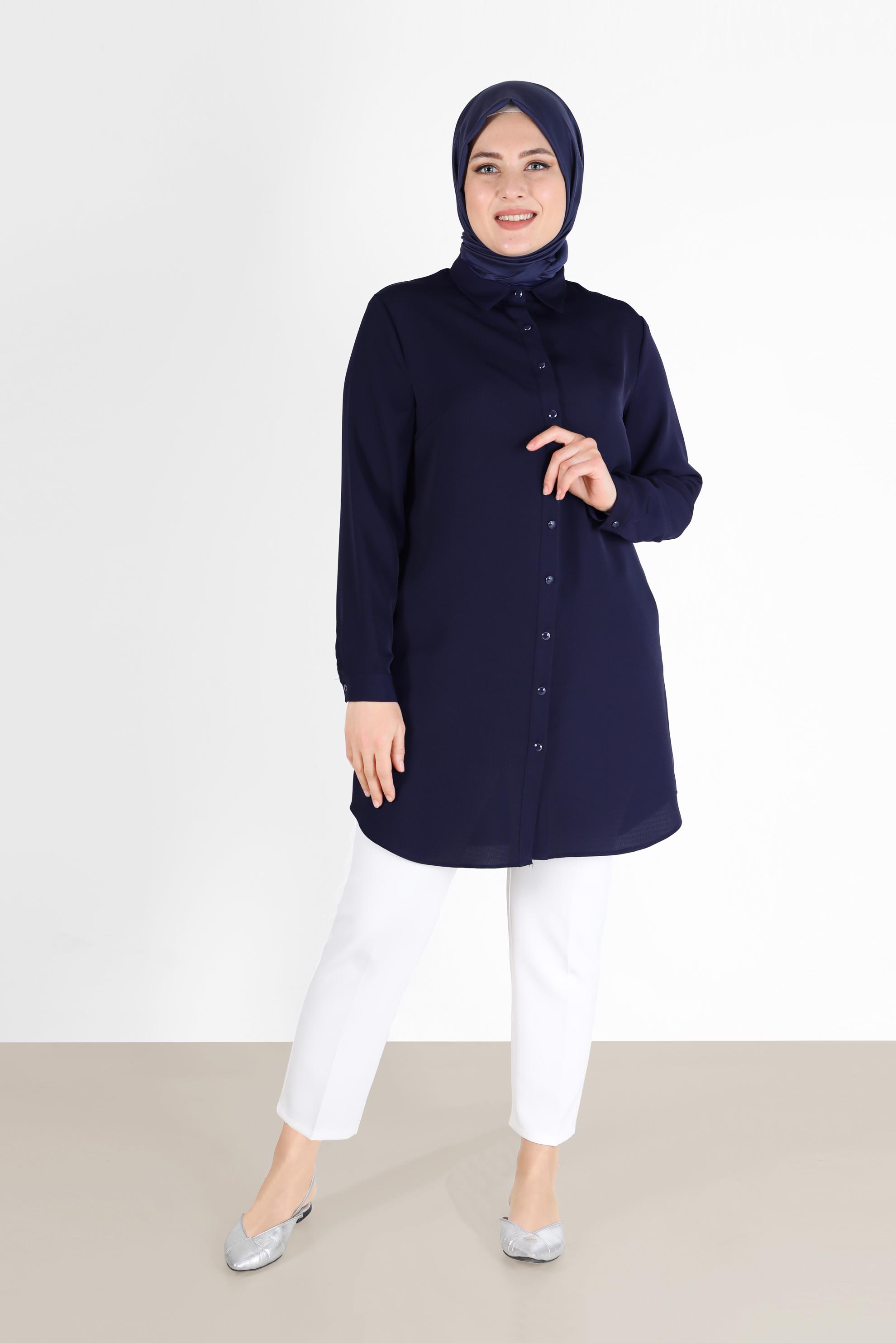 Tesettür giyim LACİVERT BOYDAN DÜĞMELİ TUNİK 20181 