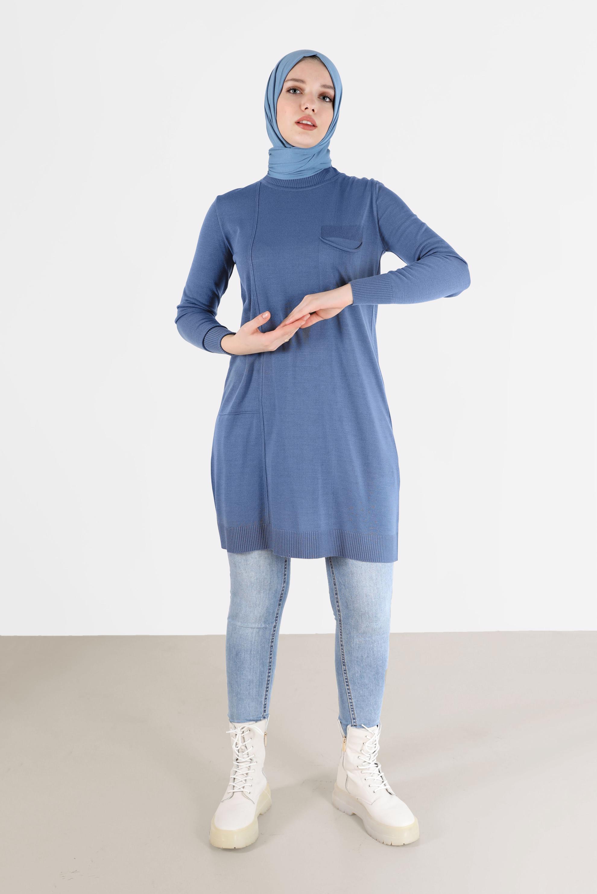 Tesettür giyim LACİVERT CEP DETAYLI TRİKO TUNİK 42000 