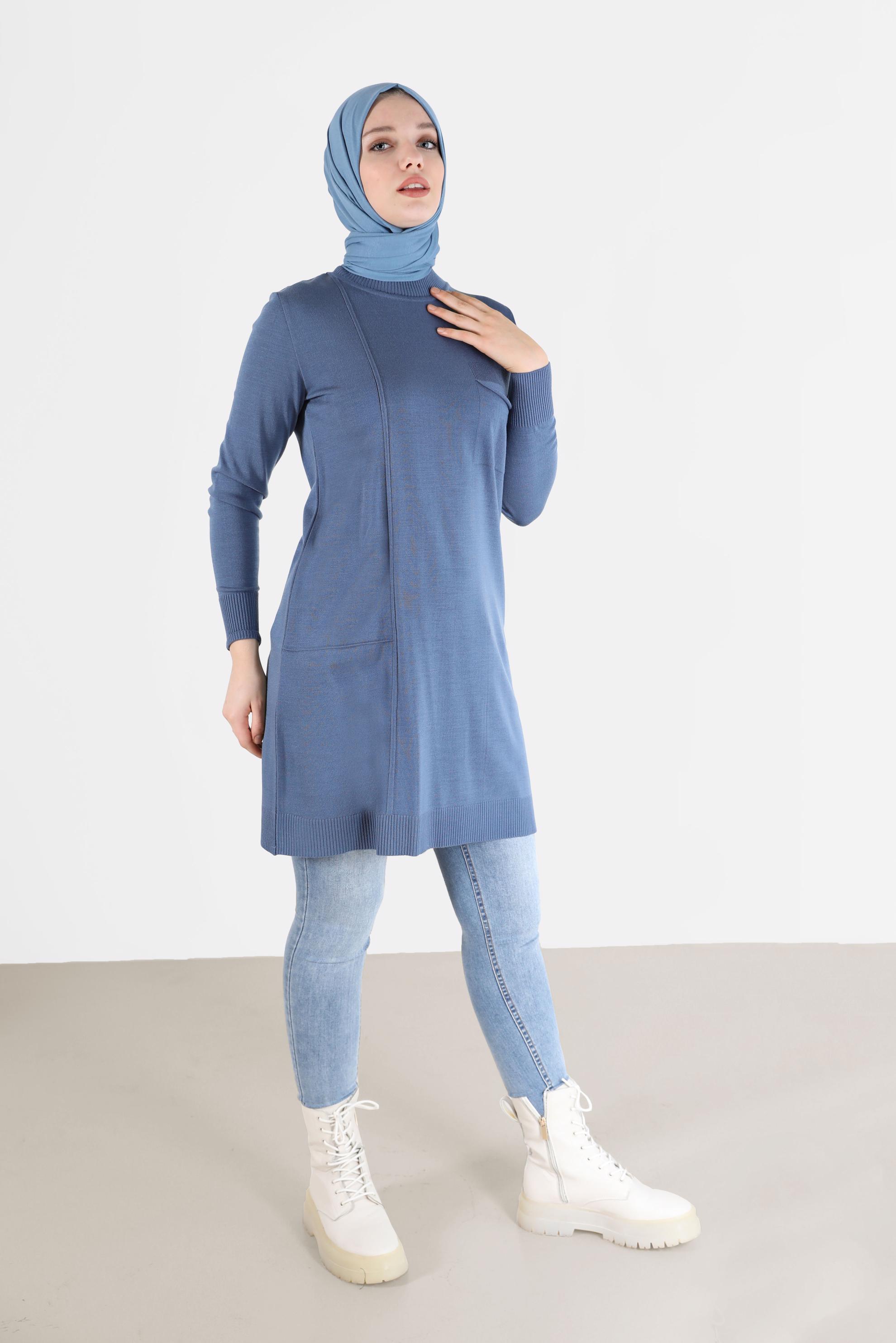 Tesettür giyim LACİVERT CEP DETAYLI TRİKO TUNİK 42000 