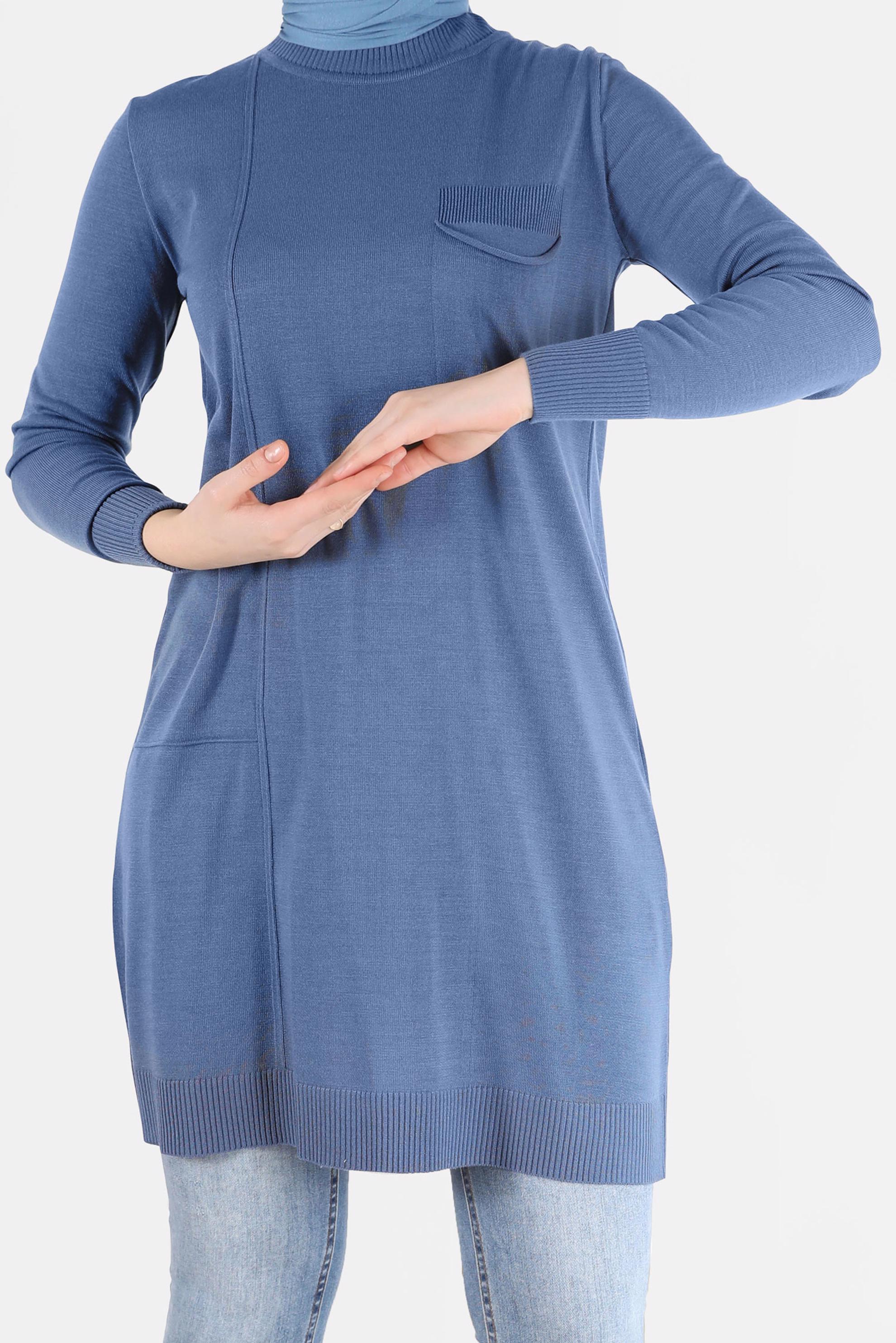 Tesettür giyim LACİVERT CEP DETAYLI TRİKO TUNİK 42000 