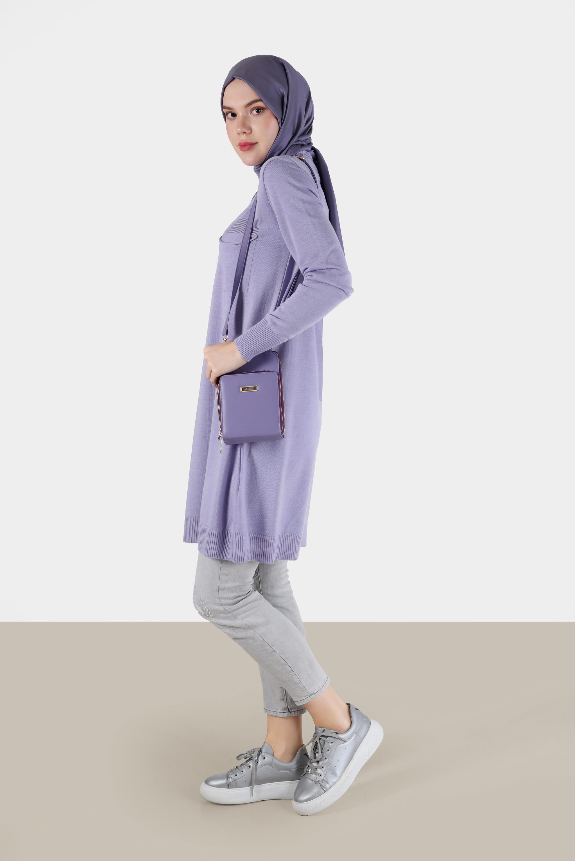 Tesettür giyim MOR CEP DETAYLI TRİKO TUNİK 42000 