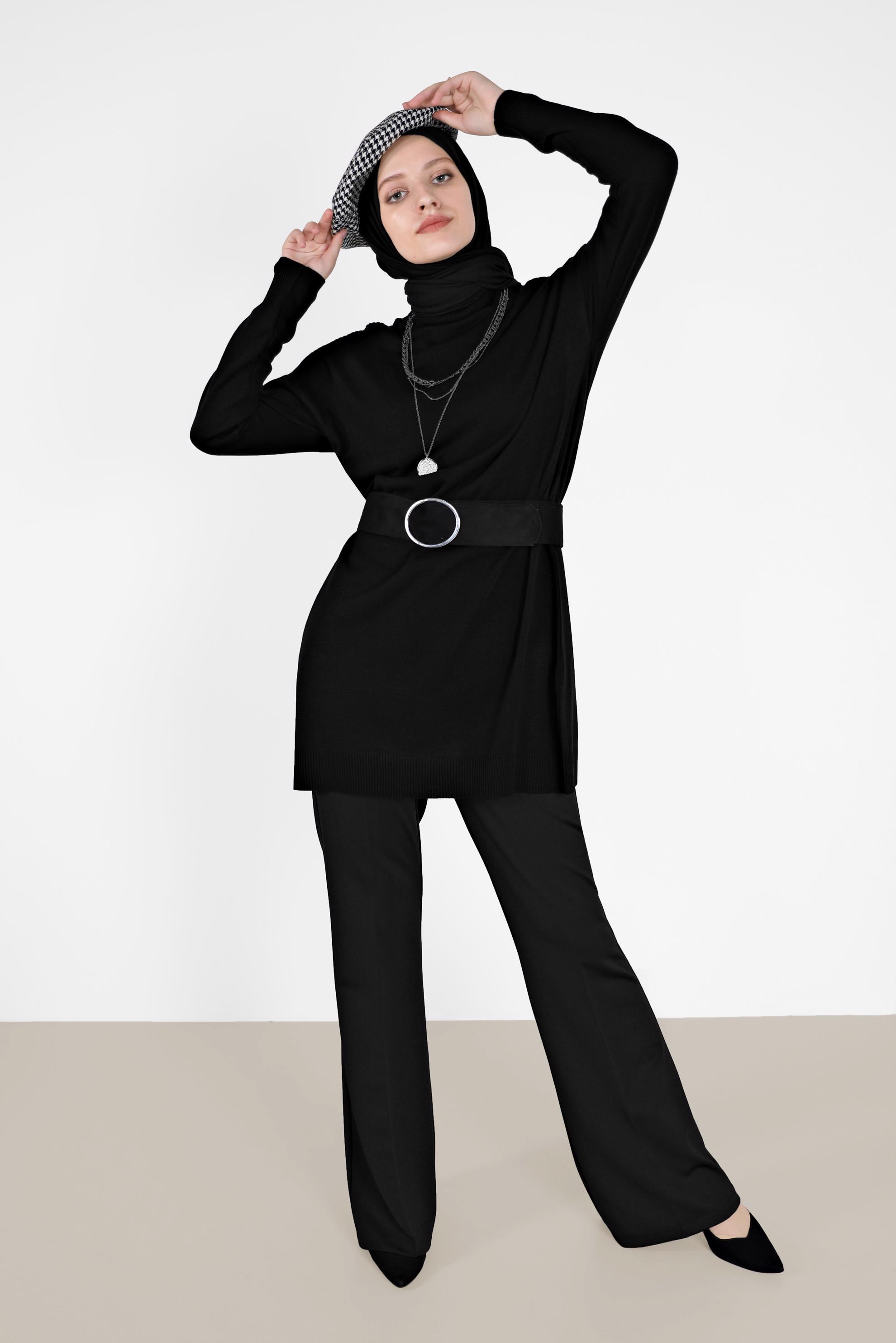 Tesettür giyim SİYAH BASIC TRİKO TUNİK 42001 