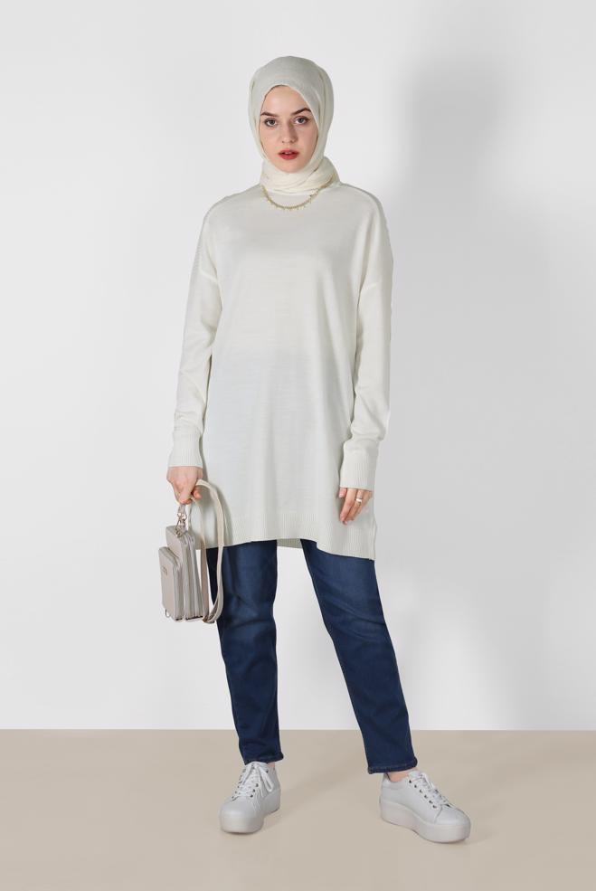 Tesettür giyim BEYAZ BASIC TRİKO TUNİK 42001  - ALVİNA