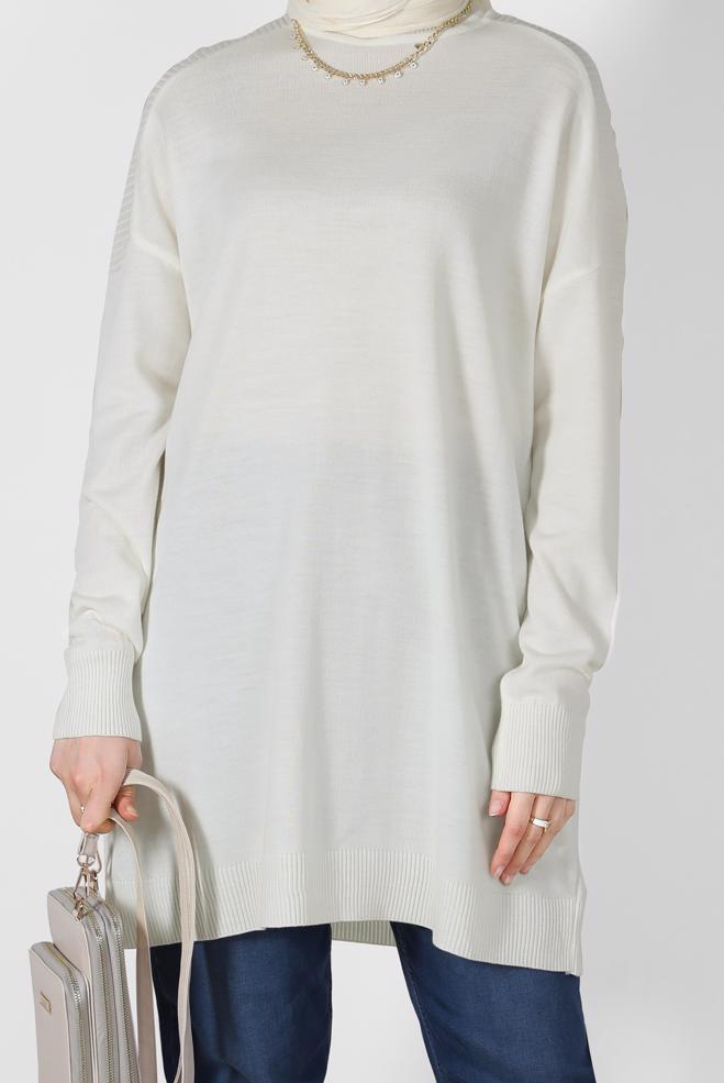 Tesettür giyim BEYAZ BASIC TRİKO TUNİK 42001  - ALVİNA